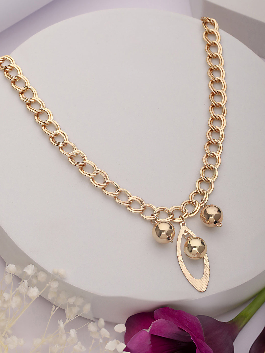 Anti-Tarnish Golden Plated Ball Pendant Link Chain