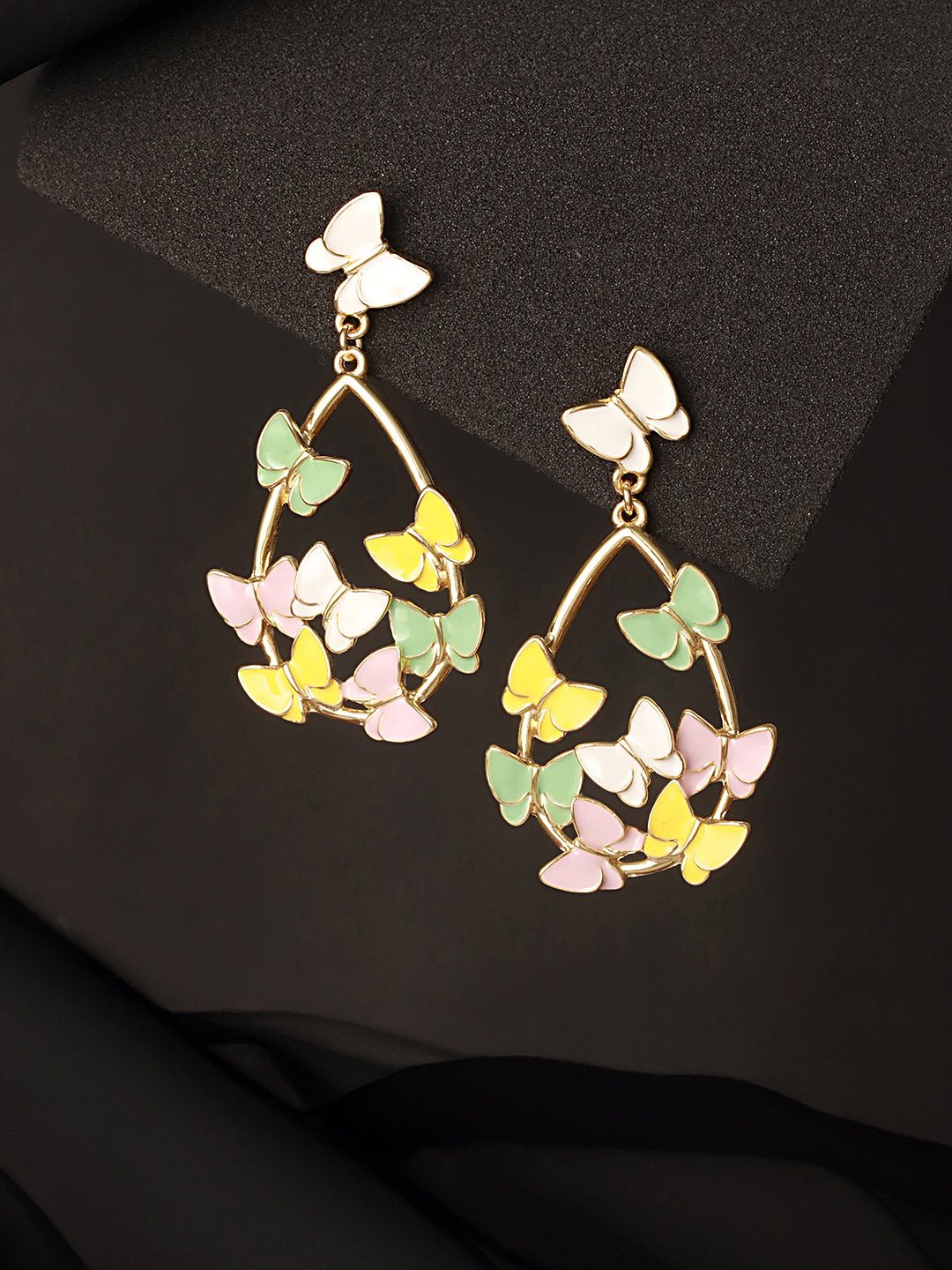 Anti-Tarnish Gold Plated Enamelled Butterfly Statement Luxe Drop Earrings