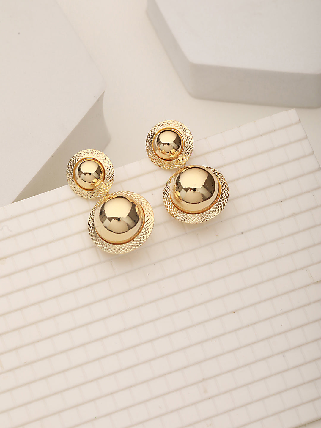 Anti-Tarnish Gold Plated Dual Ball Drop Minimal Drop Earrings