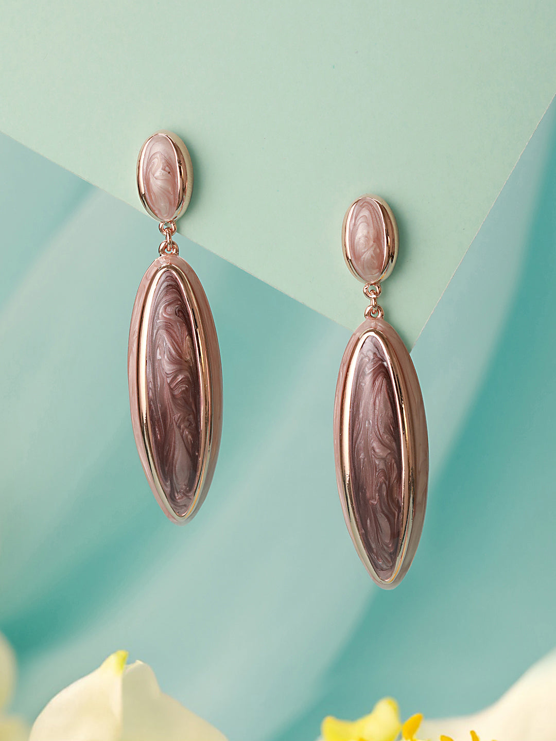 Anti-Tarnish 18k Gold Plated & Enamelled Eliptical Dangler earrings