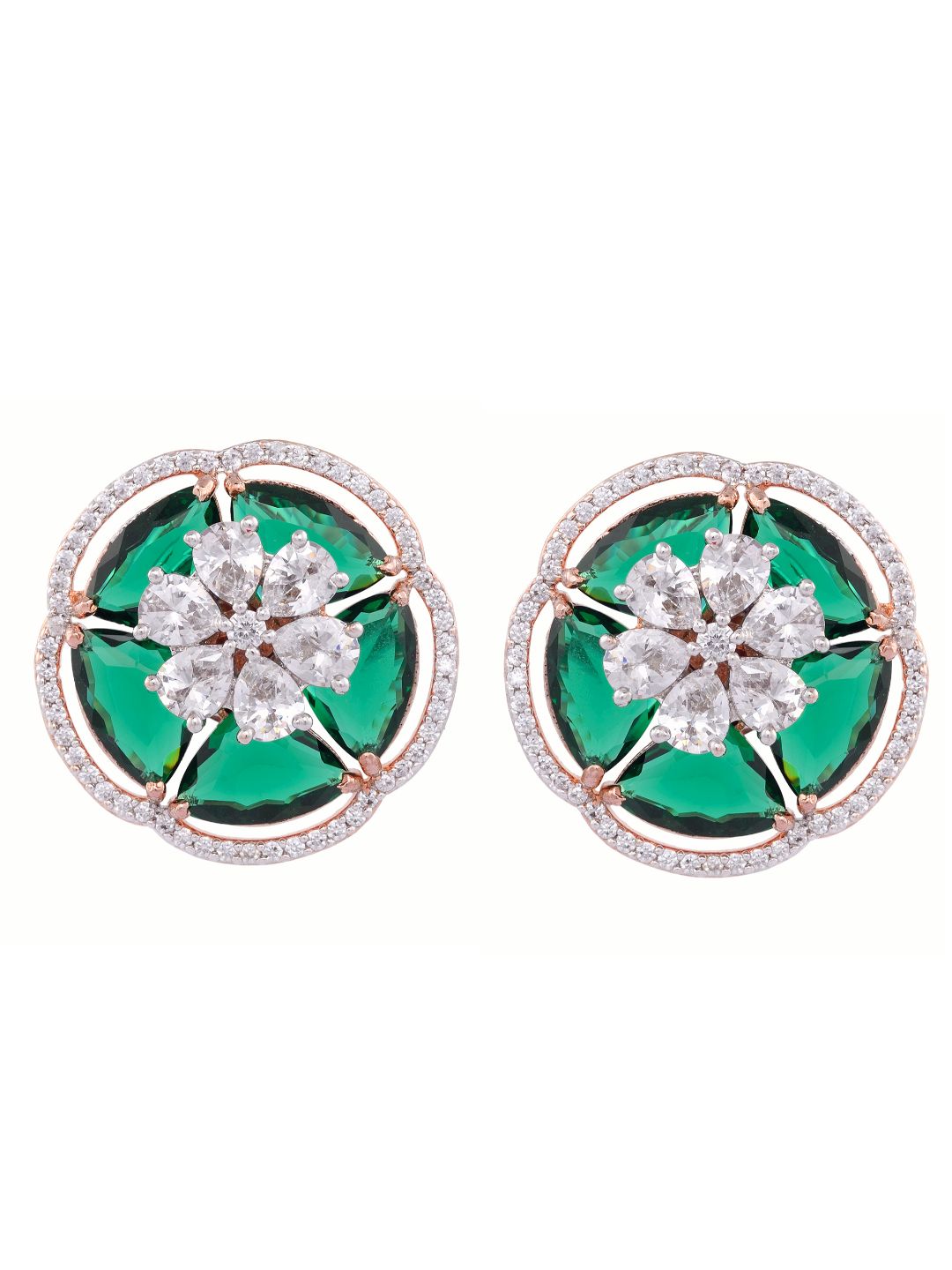 Rose Gold Green AD studded handcrafted Ear Ring