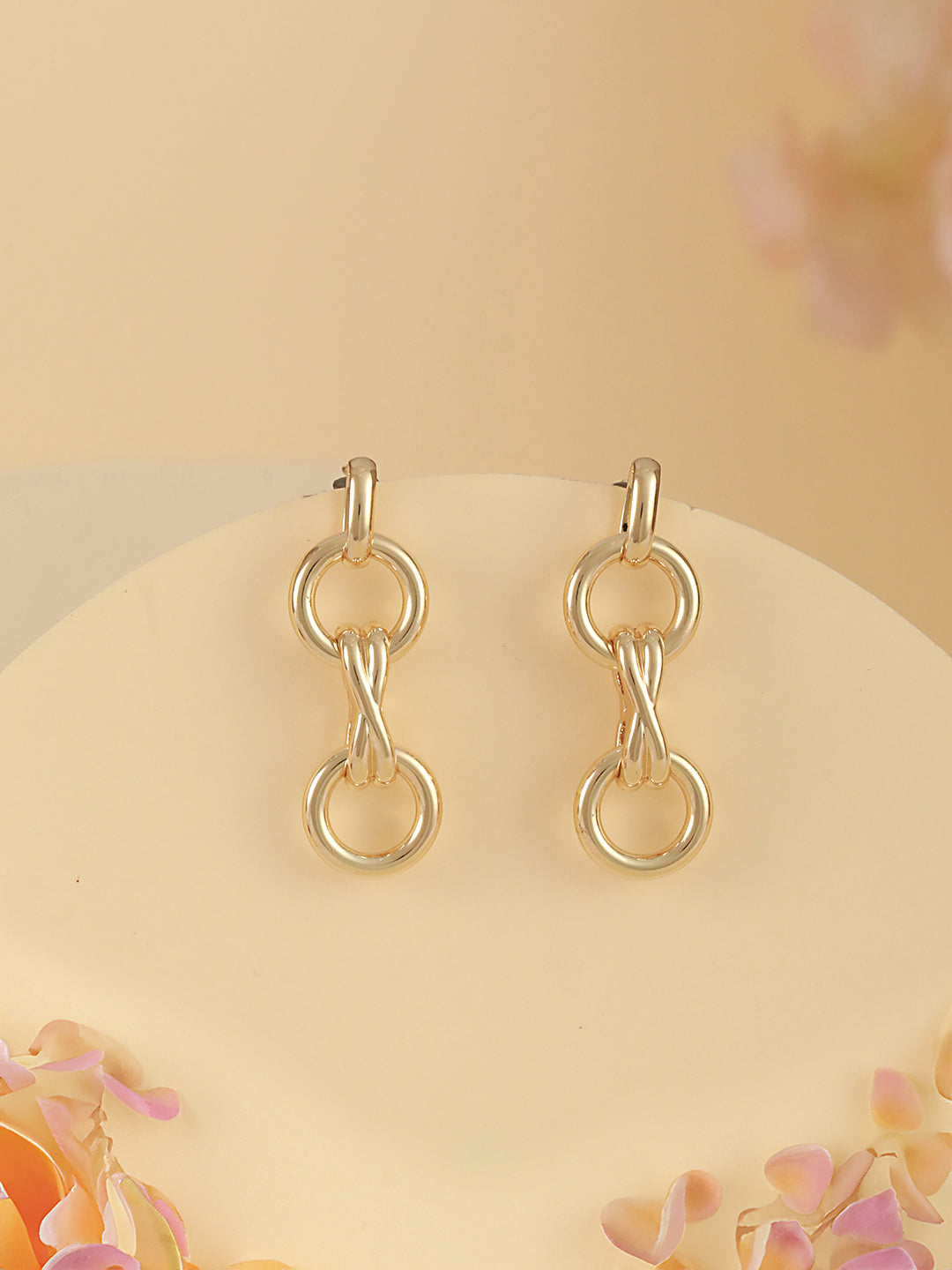 Anti-Tarnish 18k Gold Plated Criss Cross Dangling Link  Earrings