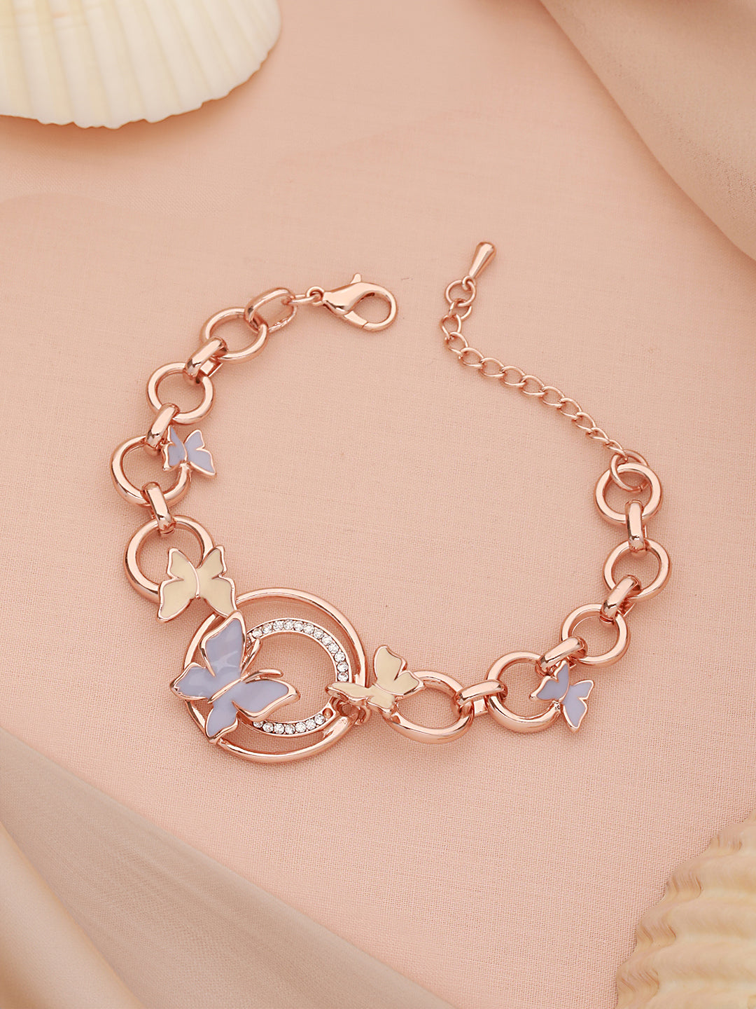 Anti-Tarnish Rose Gold Plated Halo Butterfly Charm Link Bracelet