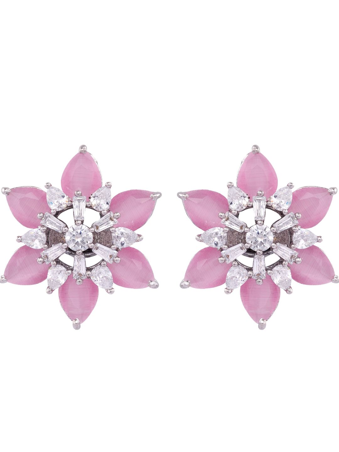 White Rhodium Pink AD studded handcrafted Ear Ring