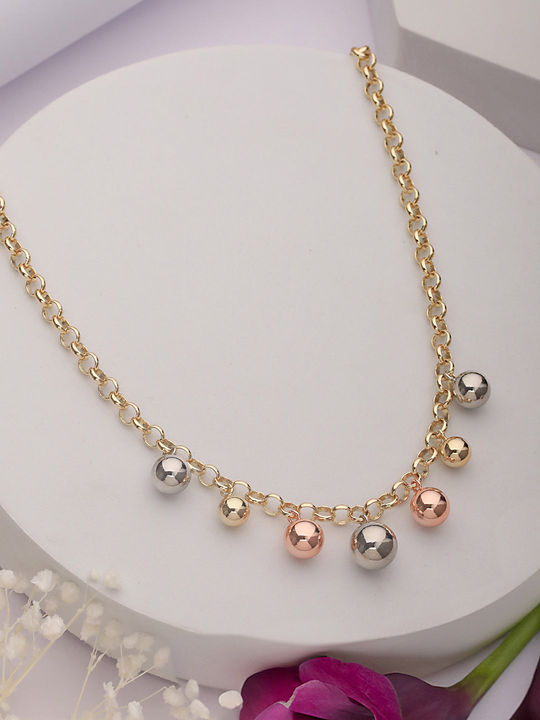 Anti-Tarnish Gold Polish Triple Plated Balls Link Chain Necklace