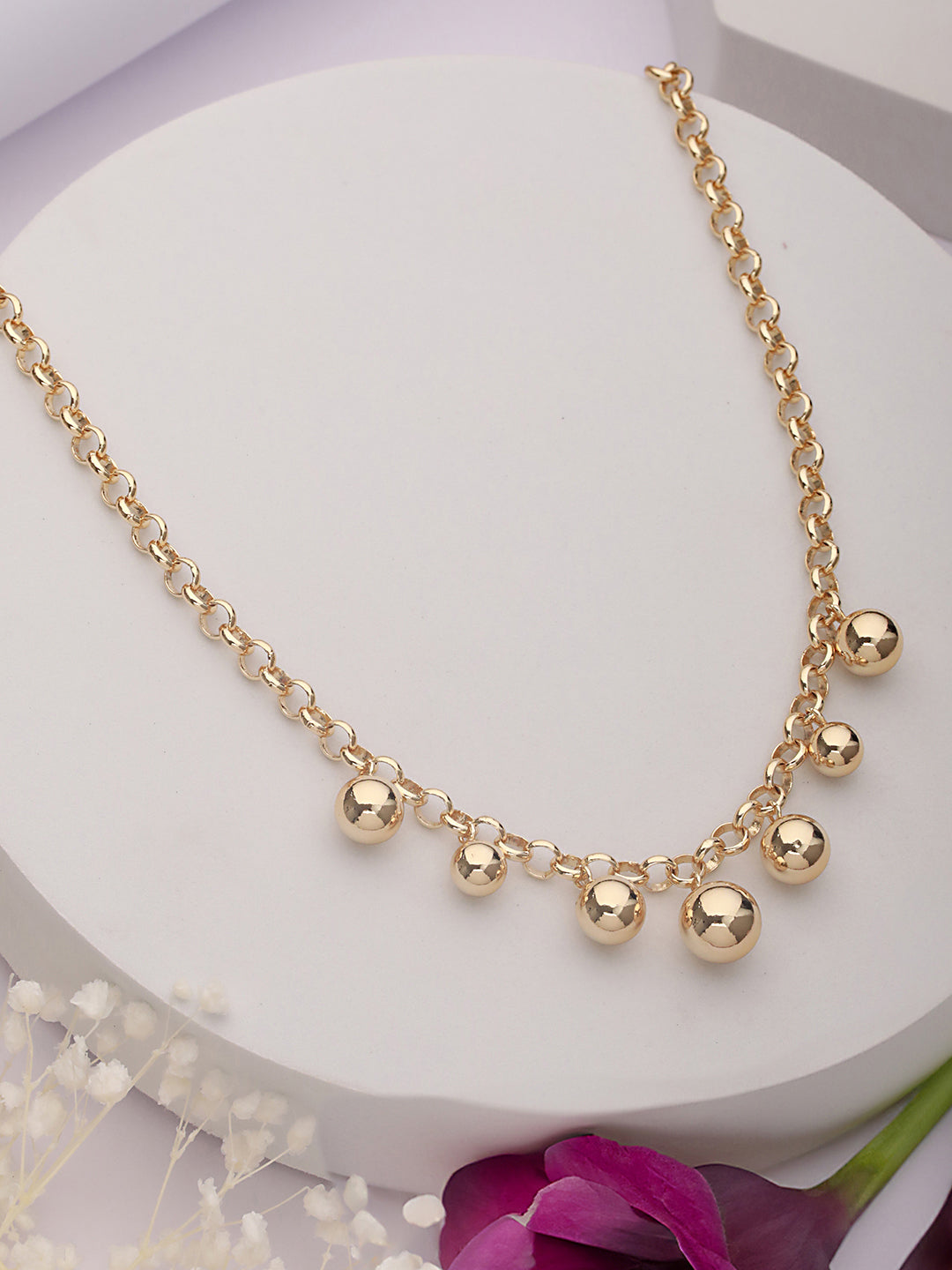 Anti-Tarnish Gold Plated Chunky Ball Pendant Link Chain Necklace