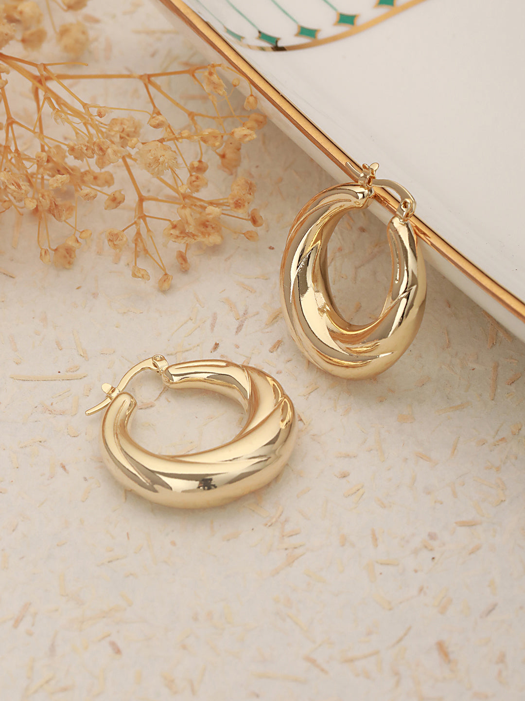 Anti-Tarnish Gold Plated Twisted Round Hoop Earrings