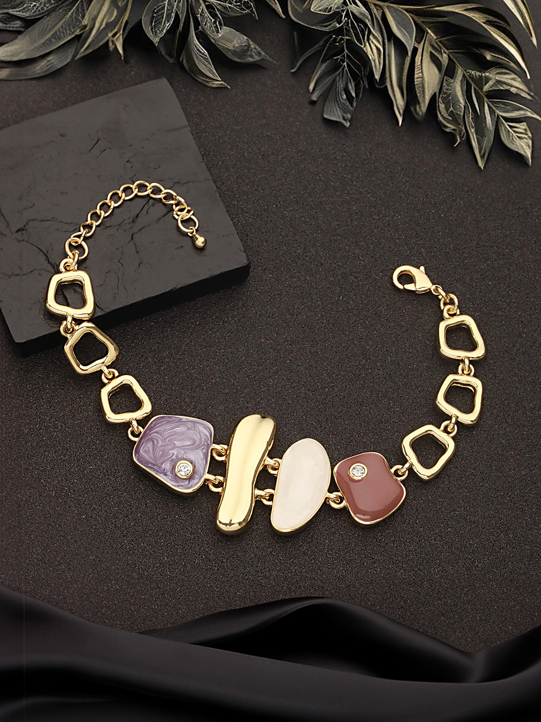 Anti-Tarnish Gold Plated Quirky Shaped Stones Link Bracelet