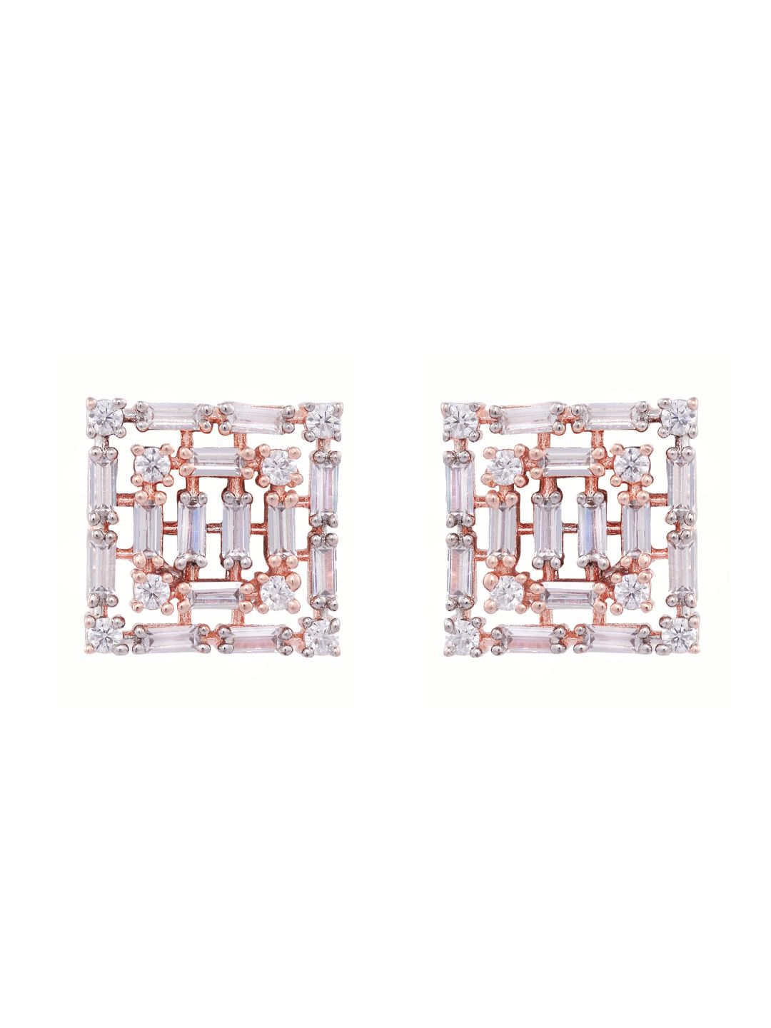 Rose Gold White AD studded handcrafted square Ear Ring