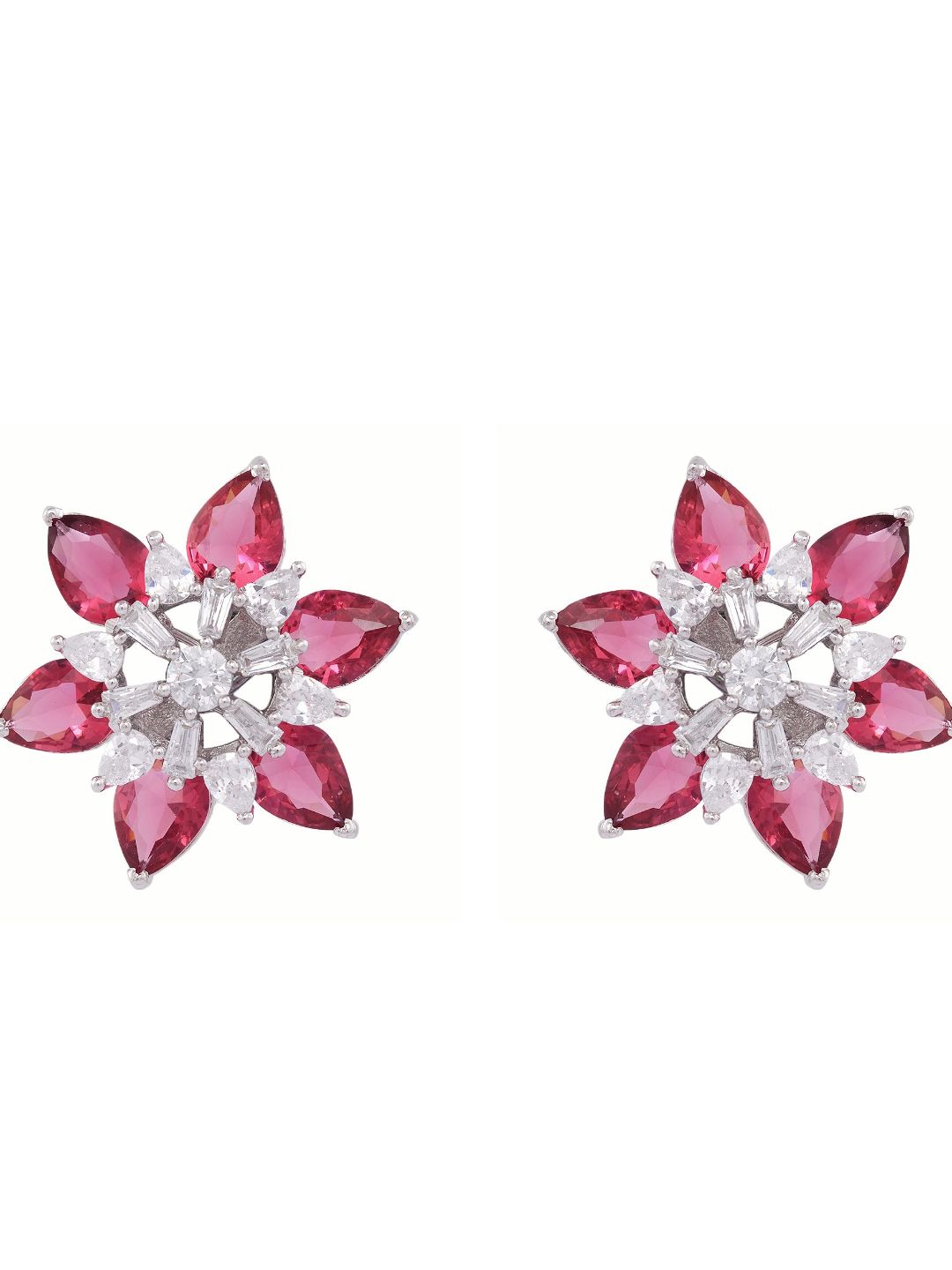 White Rhodium Ruby AD studded handcrafted Ear Ring
