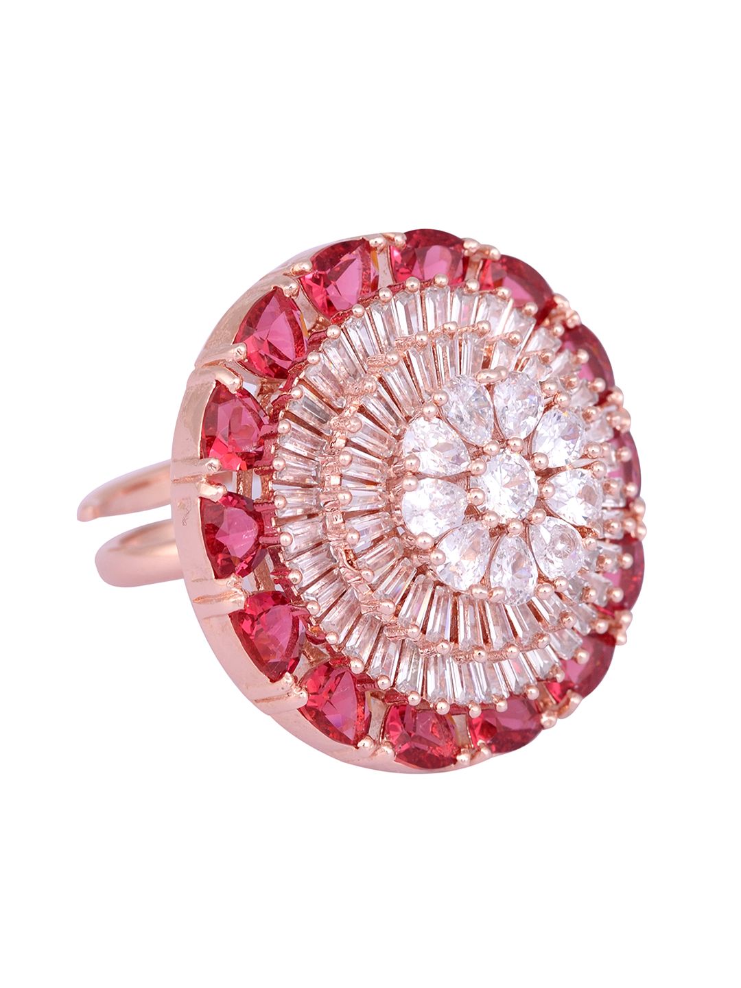 Rose Gold plated Ruby AD studded handcrafted adjustable Finger Ring
