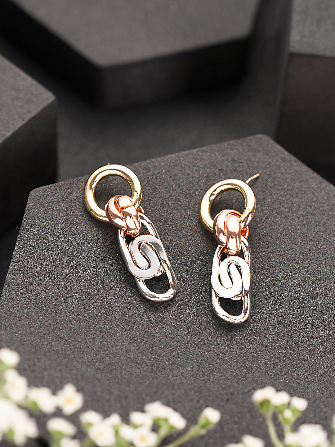 Anti-Tarnish 3 Toned Chain Dangle Handcrafted  Earrings