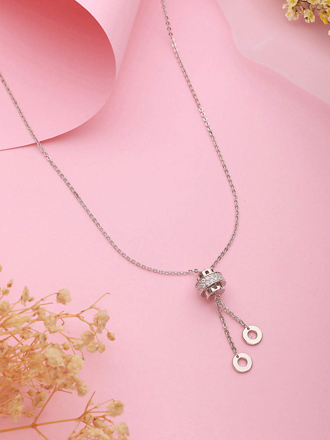 Anti-Tarnish Silver Plated CZ Tassel Crown Pendant Chain Necklace