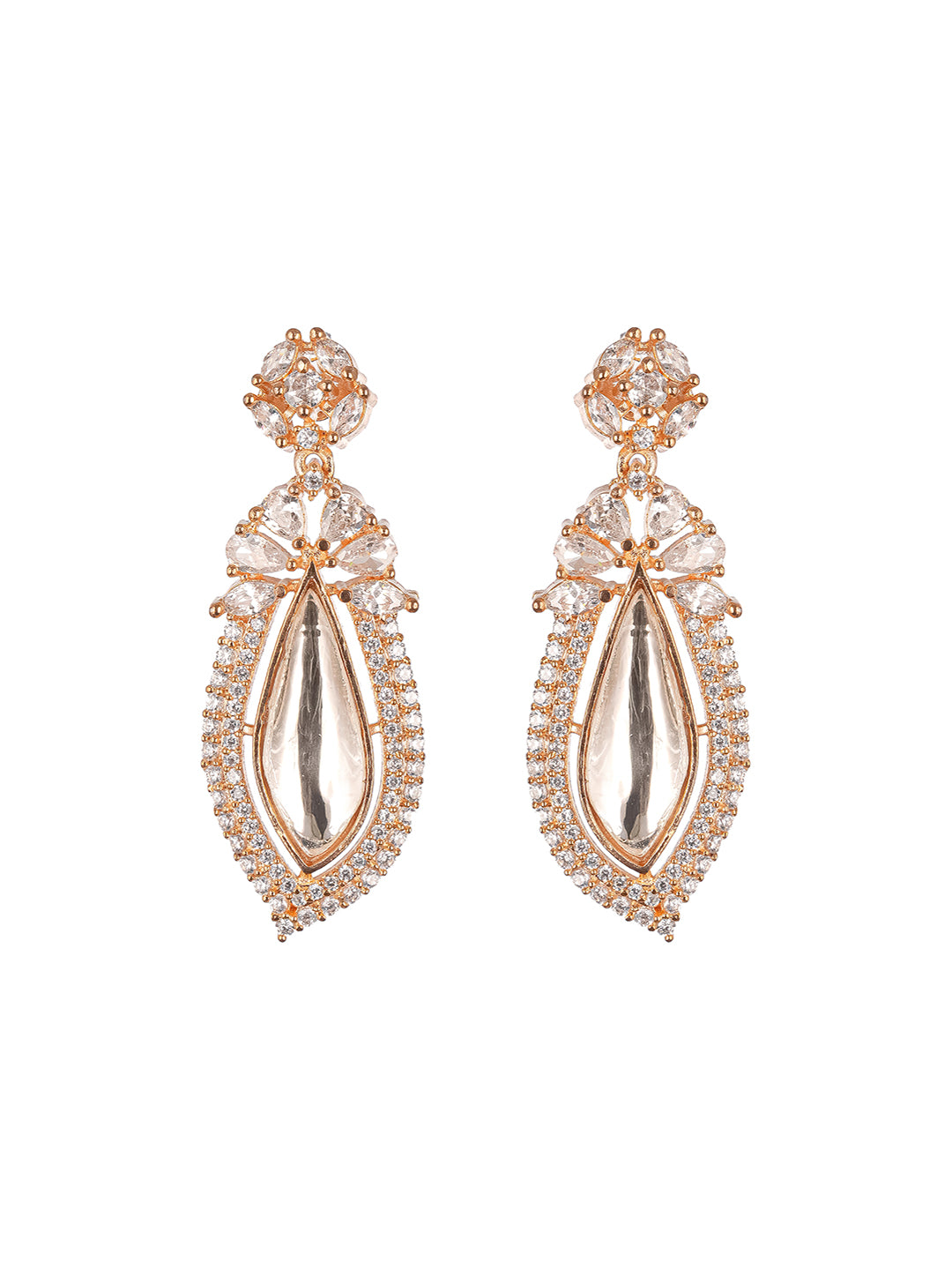 Gold Plated Uncut Polki Mossanite Dropdown Minimal Earrings