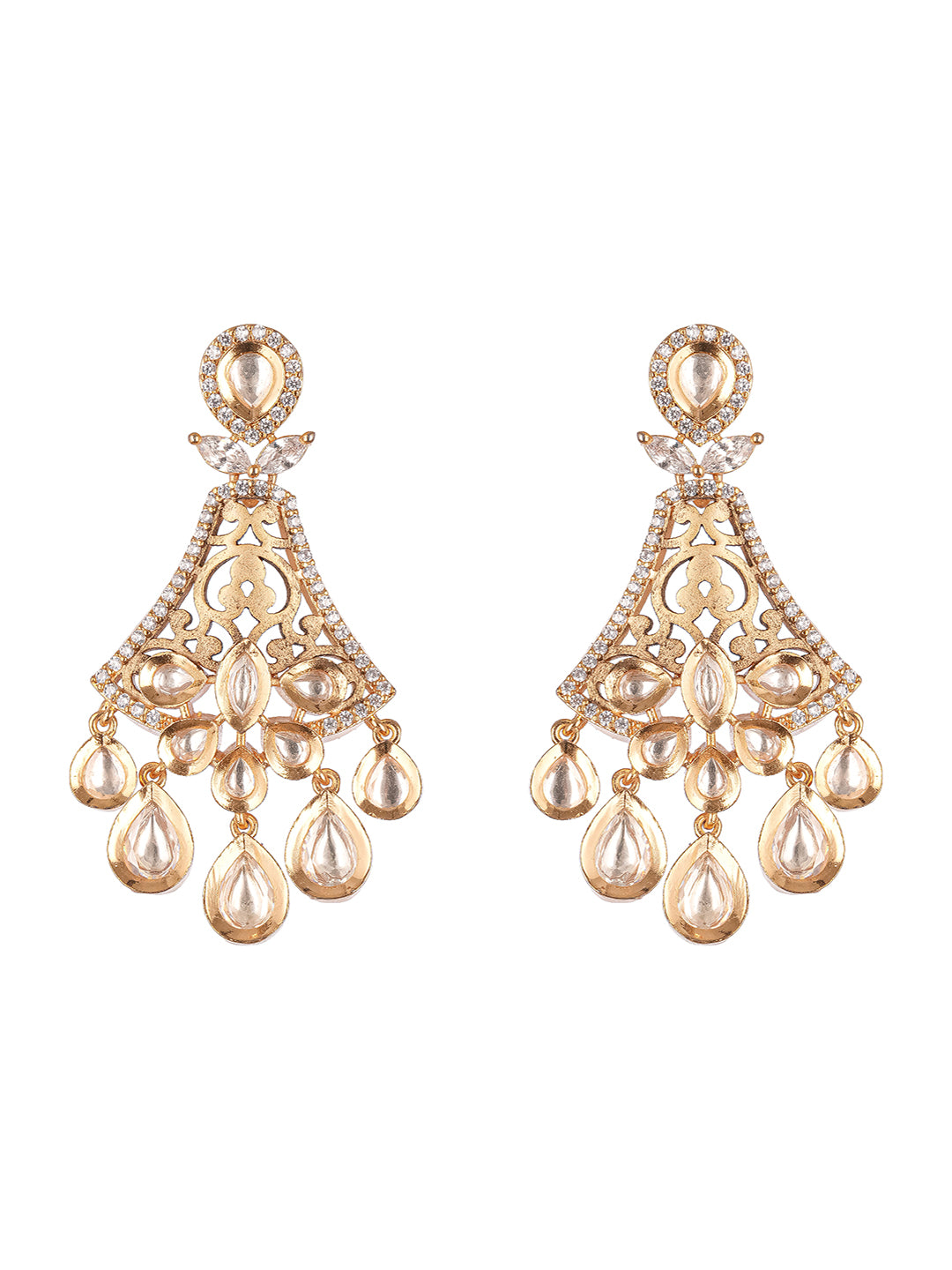 Gold Plated Kundan Polki Studded Designer Chandbali statement Earrings
