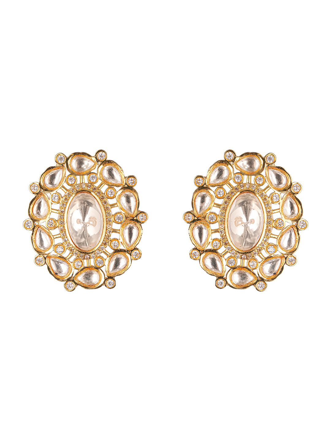 Gold Plated Uncut Polki Mossanite Studded Floral Designer Studds Earrings