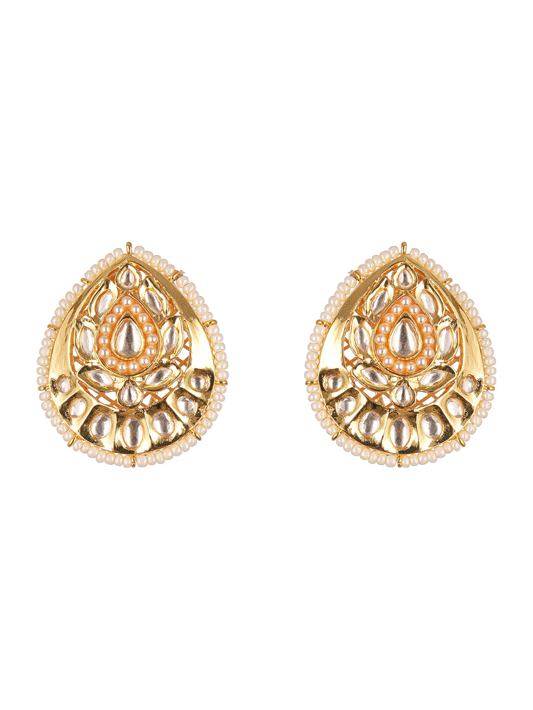 Gold Plated Kundan Studded Designer Pearl Beaded Designer  Studds Earrings