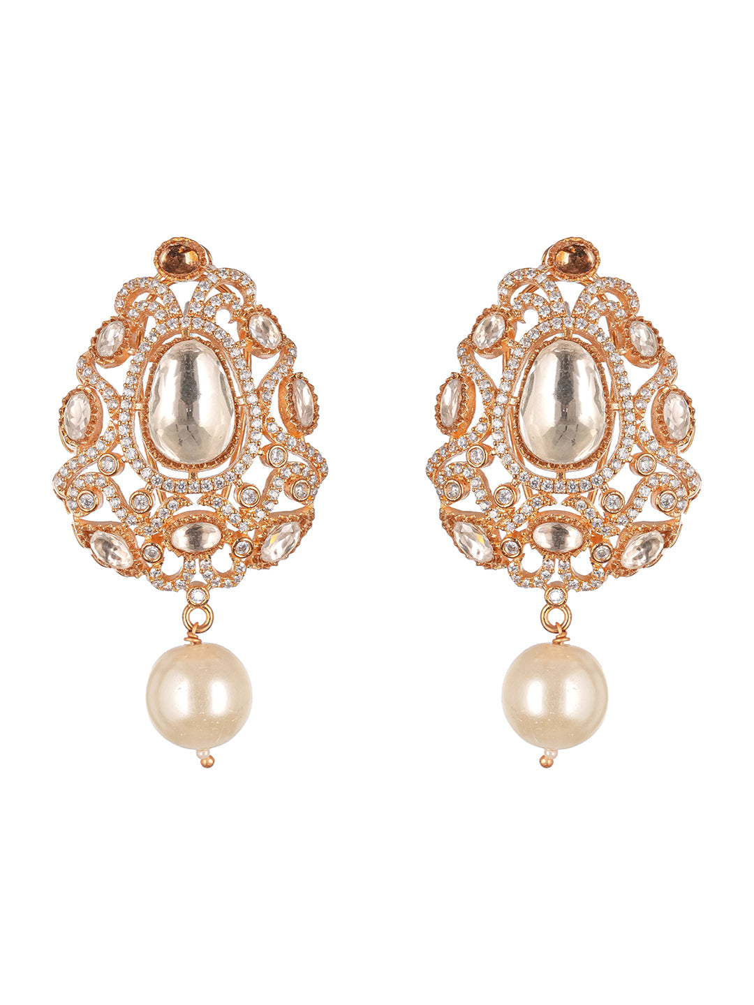 Gold Plated Uncut Mossanite Polki Statement Floral Drop Studds Earrings