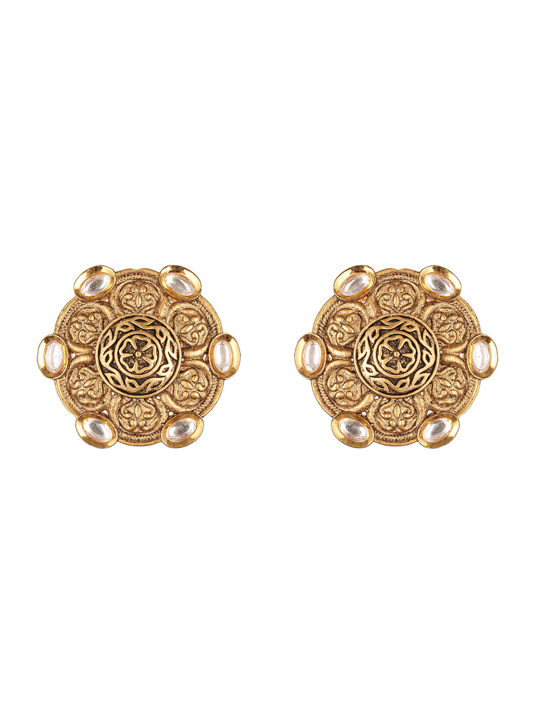 Antique Gold Plated Kundan Studded Filigree Intricate Studds earrings