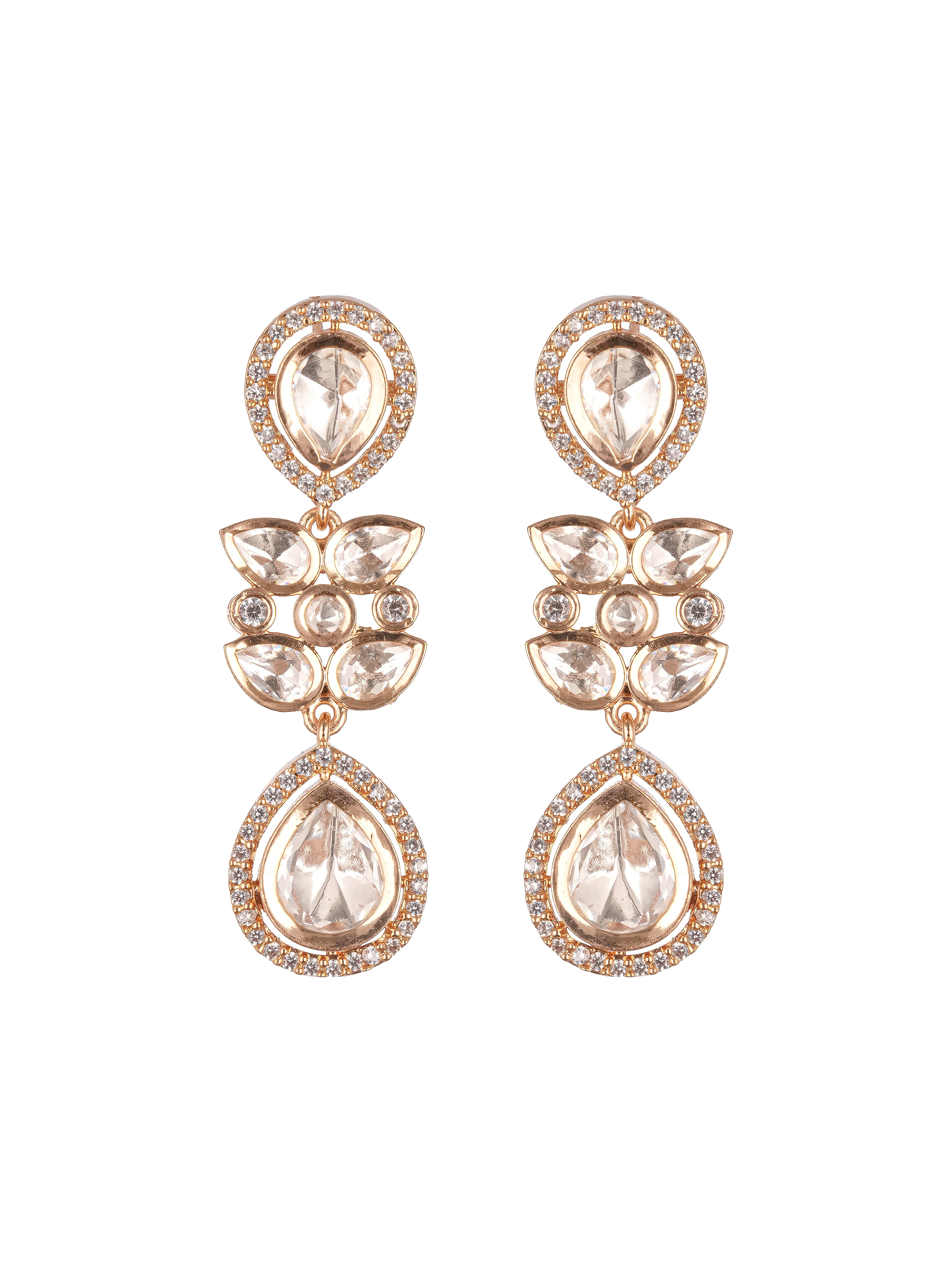 Gold Plated Polki Kundan Studded Bridal Floral Necklace Jewellery Set