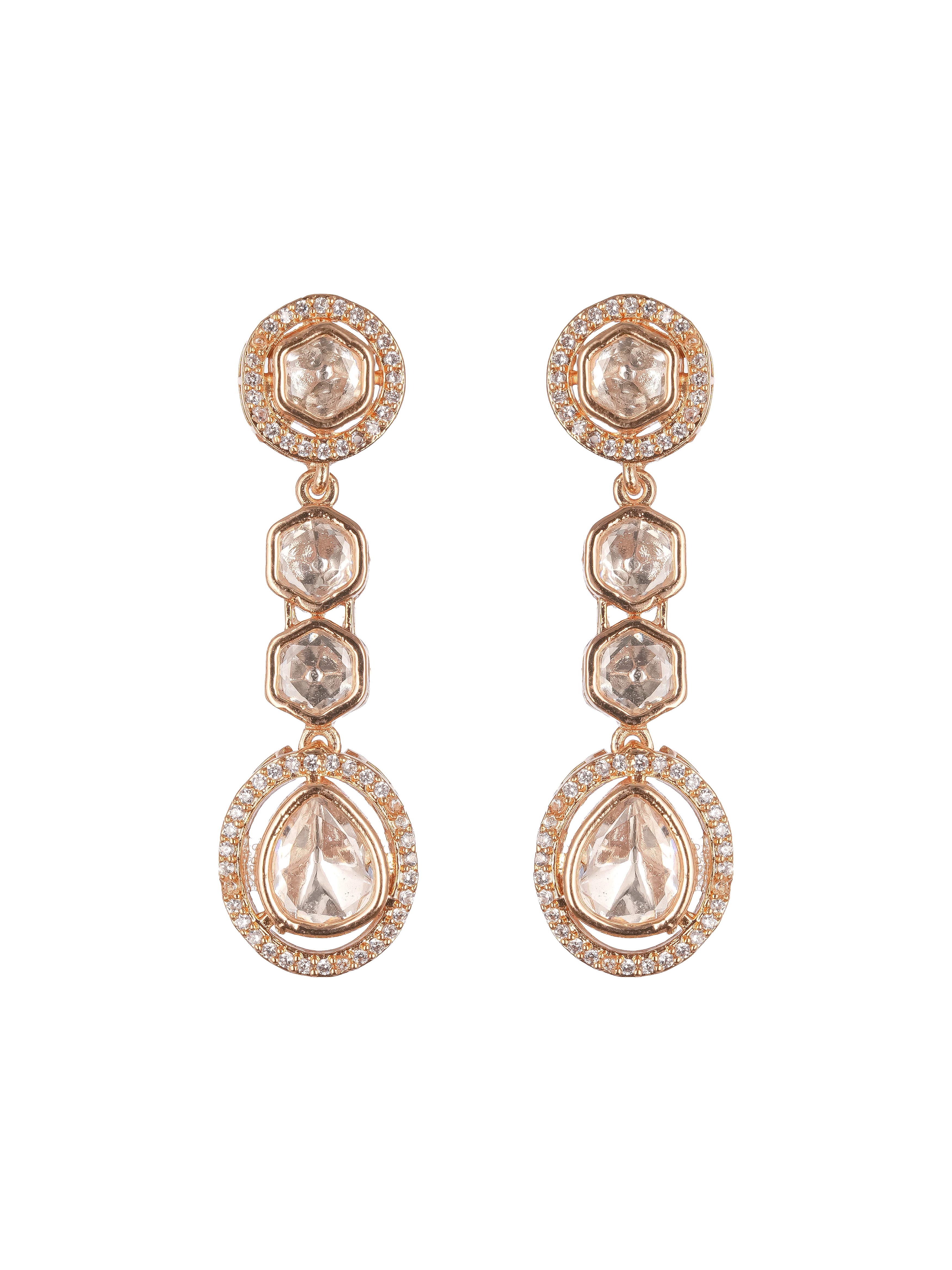 Gold Plated Polki Kundan Studded Minimal Solitaire Necklace Jewellery Set