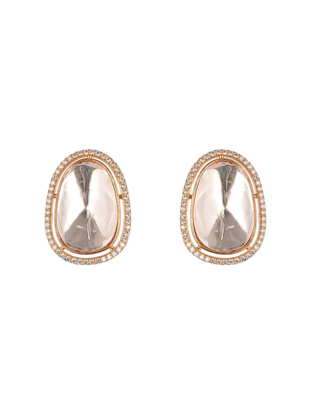 Gold Plated Real Kundan Moissanite Studded Minimal Western Studs Earrings