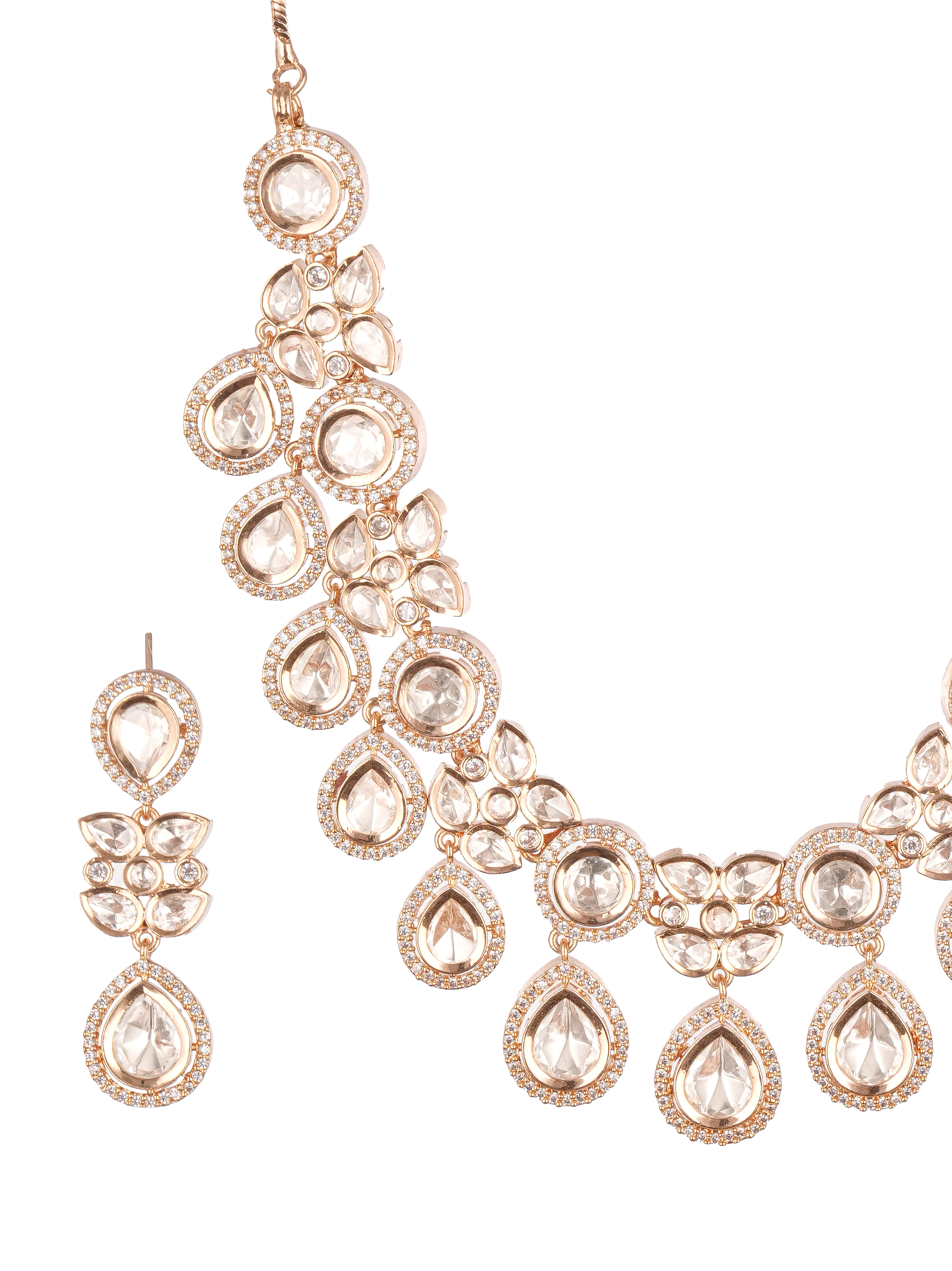 Gold Plated Polki Kundan Studded Bridal Floral Necklace Jewellery Set