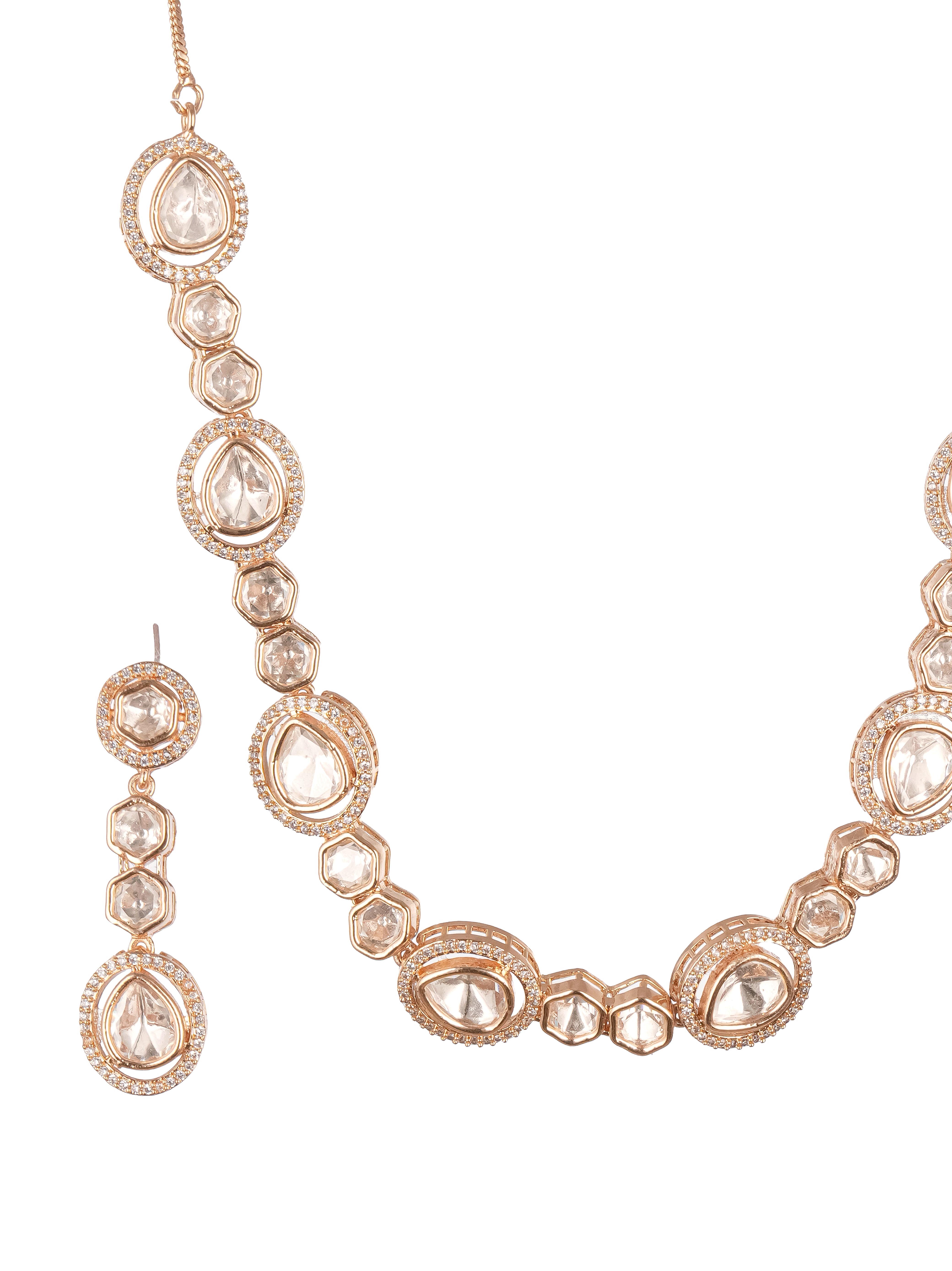 Gold Plated Polki Kundan Studded Minimal Solitaire Necklace Jewellery Set