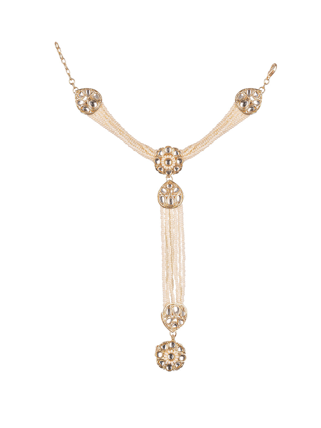 Gold Plated Kundan Studded Designer Pearl Beaded Bridal Haath Pan Haathphool