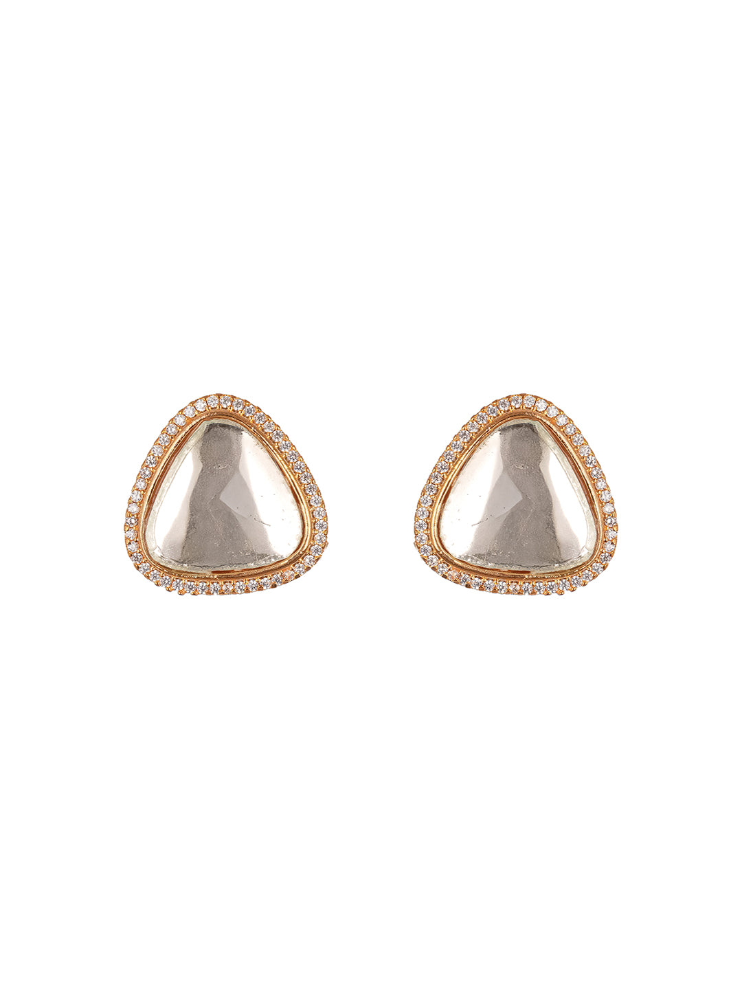 Gold Plated Uncut Mossanite Polki Statement Big Triangle  Studds Earrings