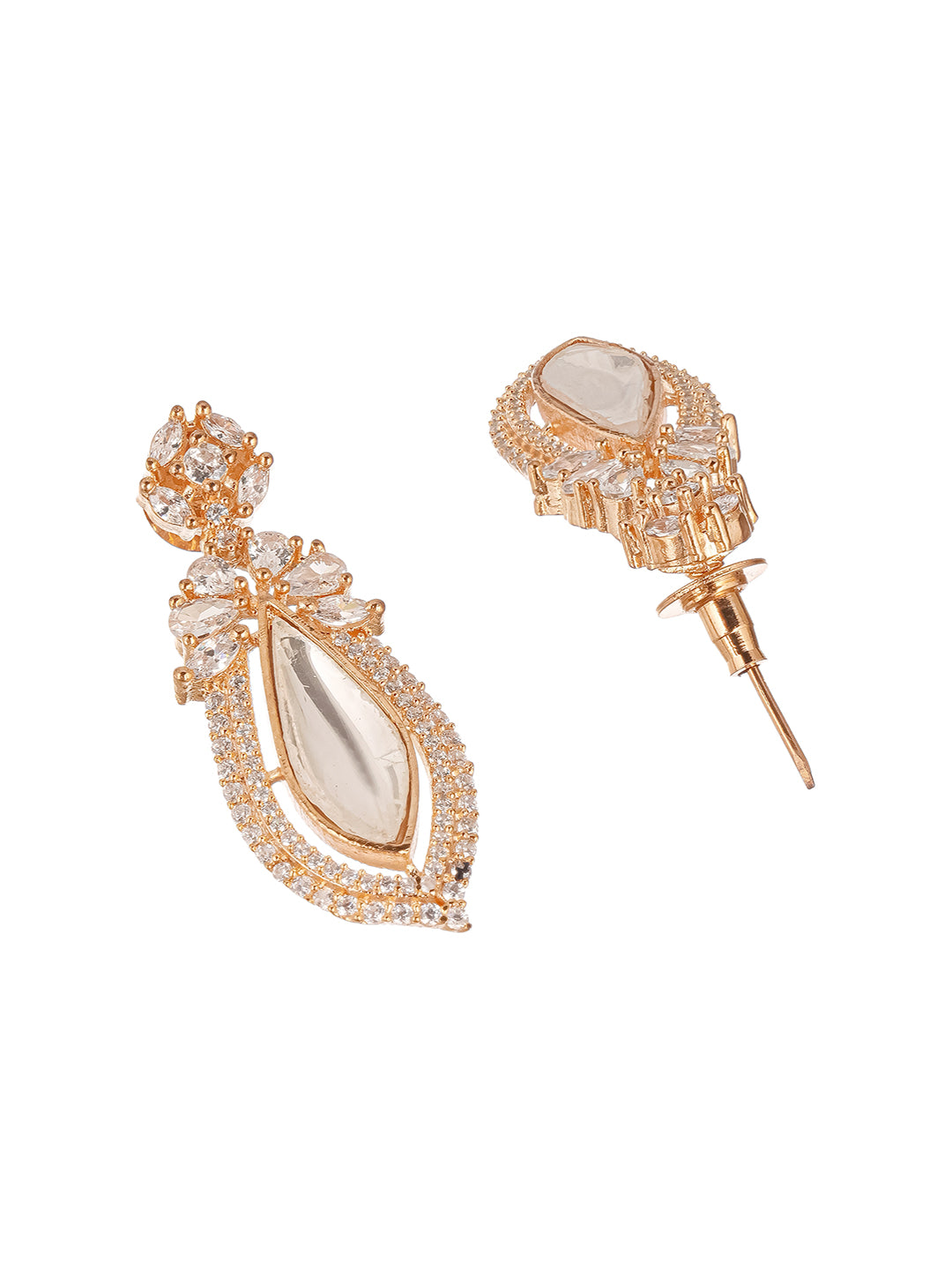 Gold Plated Uncut Polki Mossanite Dropdown Minimal Earrings