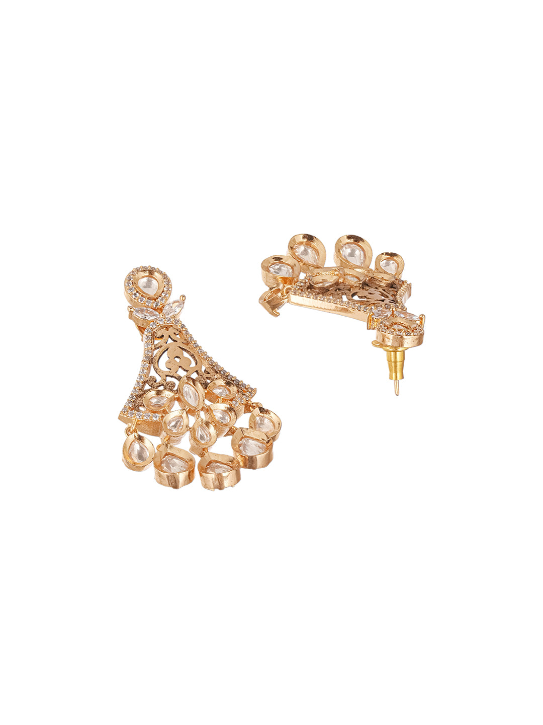 Gold Plated Kundan Polki Studded Designer Chandbali statement Earrings