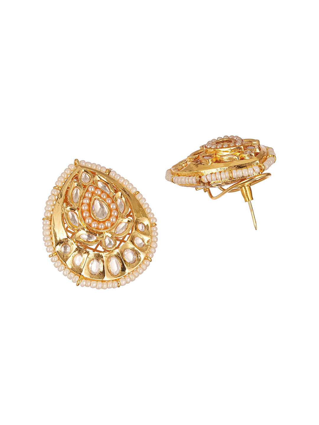 Gold Plated Kundan Studded Designer Pearl Beaded Designer  Studds Earrings