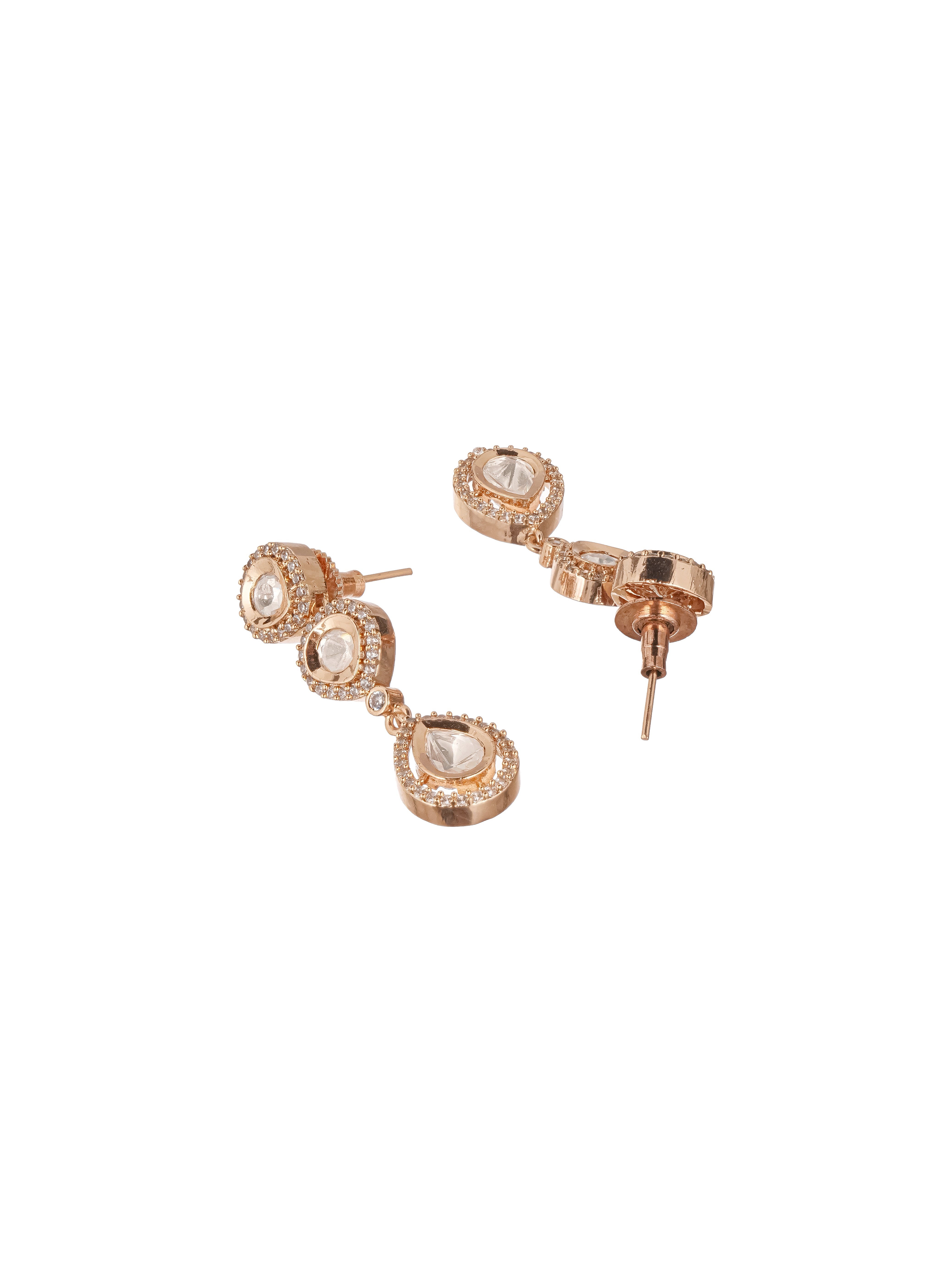 Gold Plated Kundan Polki Studded Designer  Bridesmaid Minimal Necklace Jewellery Set