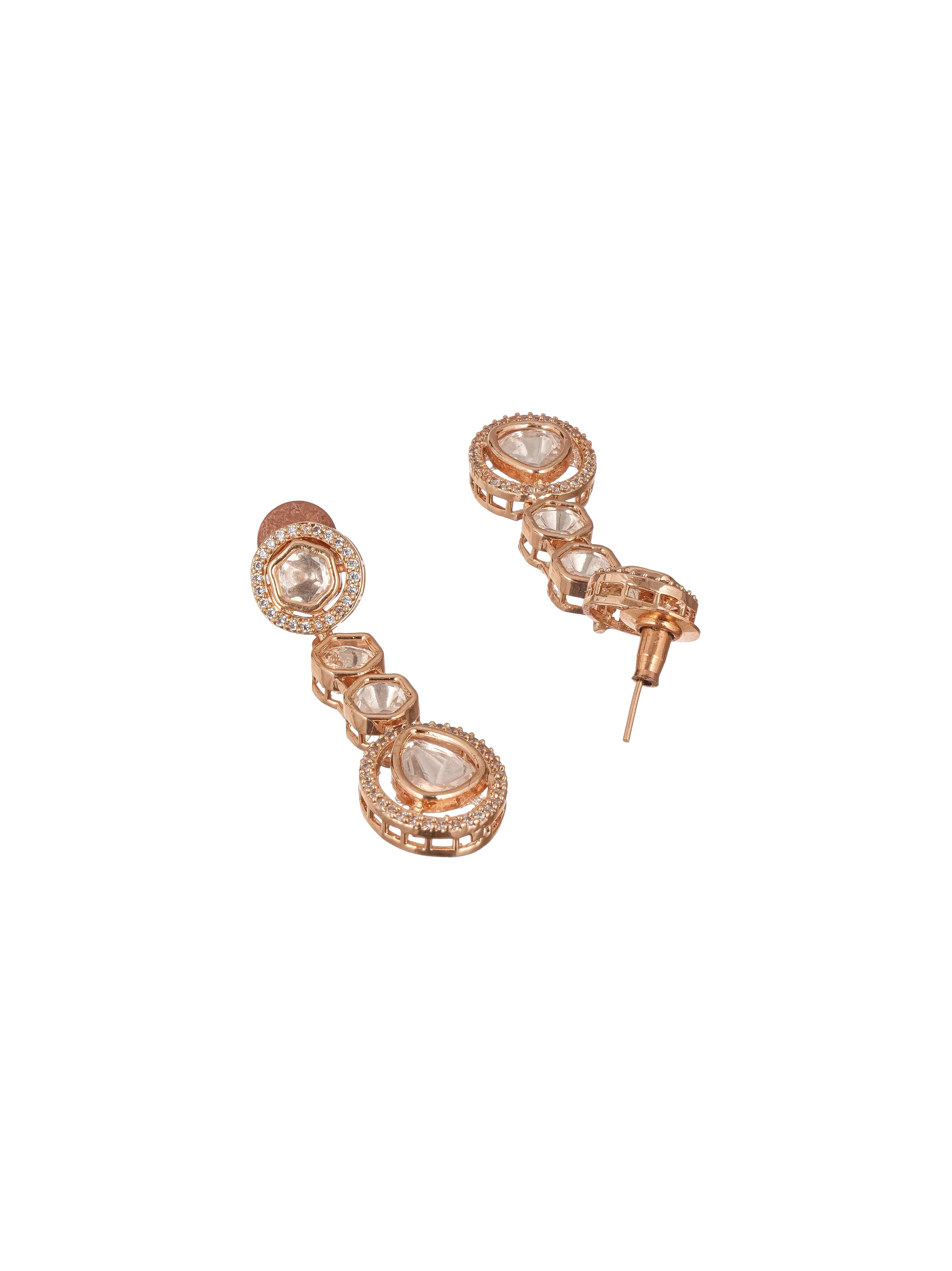 Gold Plated Polki Kundan Studded Minimal Solitaire Necklace Jewellery Set