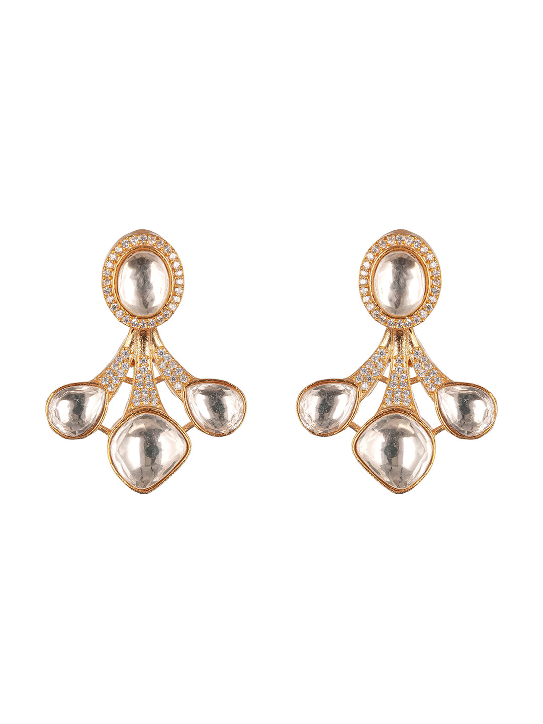 Gold Plated Uncut Polki Mossanite Minimal Floral Studds Earrings