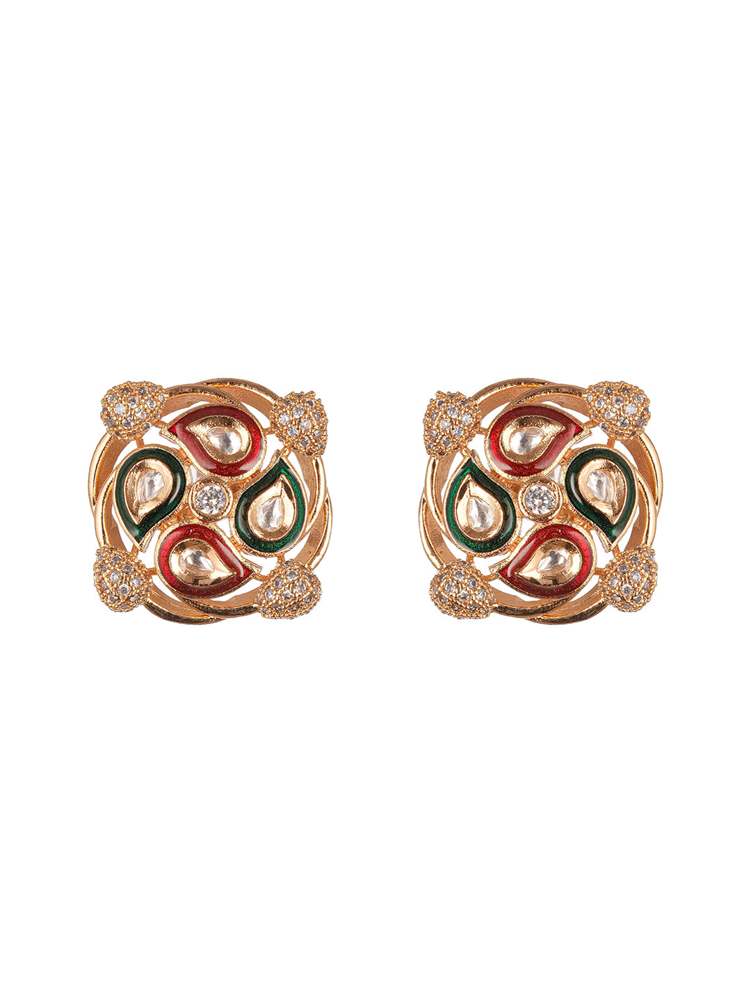 Gold Plated Uncut Moissanite Kundan Studded Mango Design Minimal  Studds Earrings