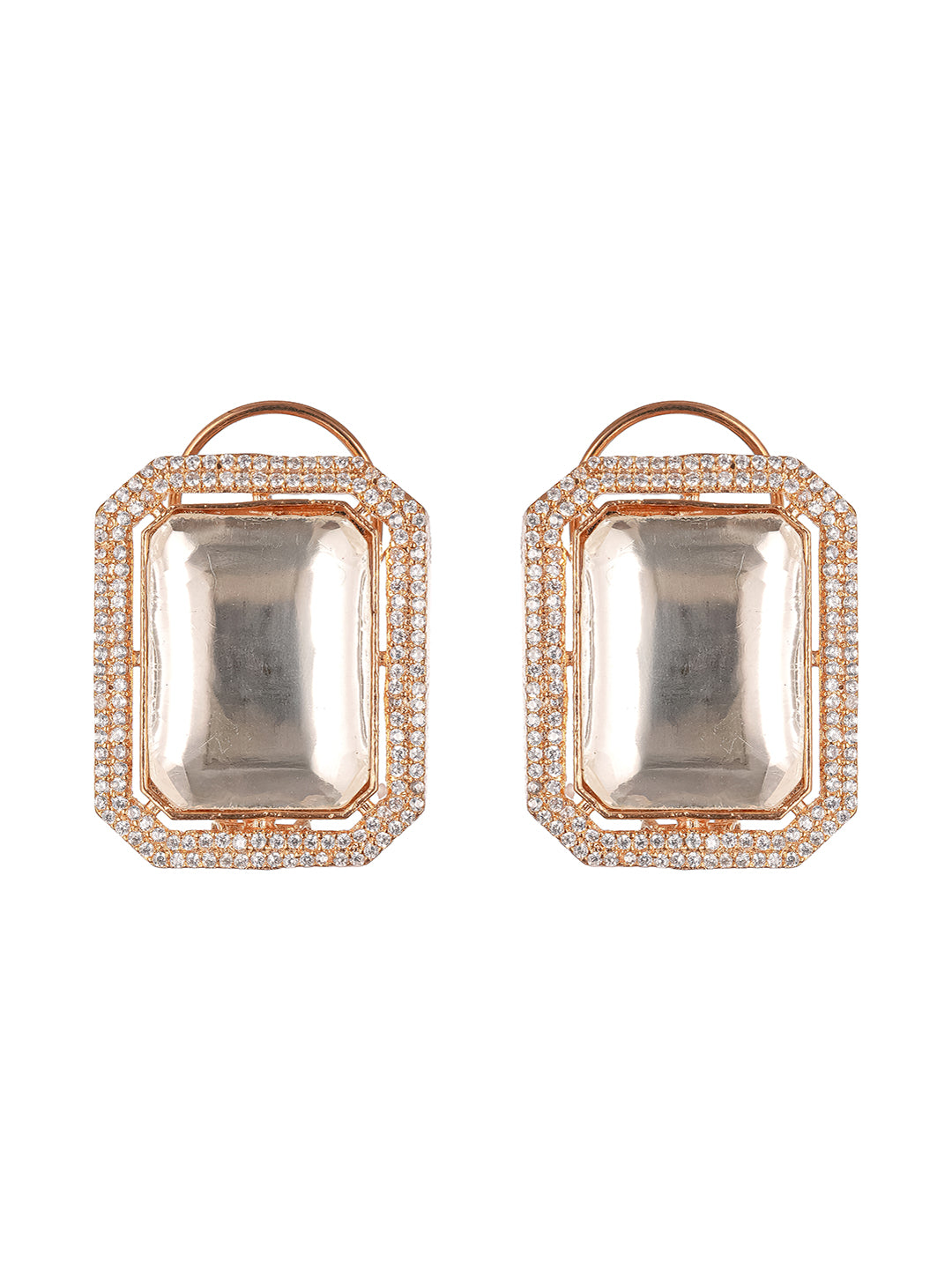 Gold Plated Uncut Polki Mossanite & AD Studded Geometric Designer Studds Earrings