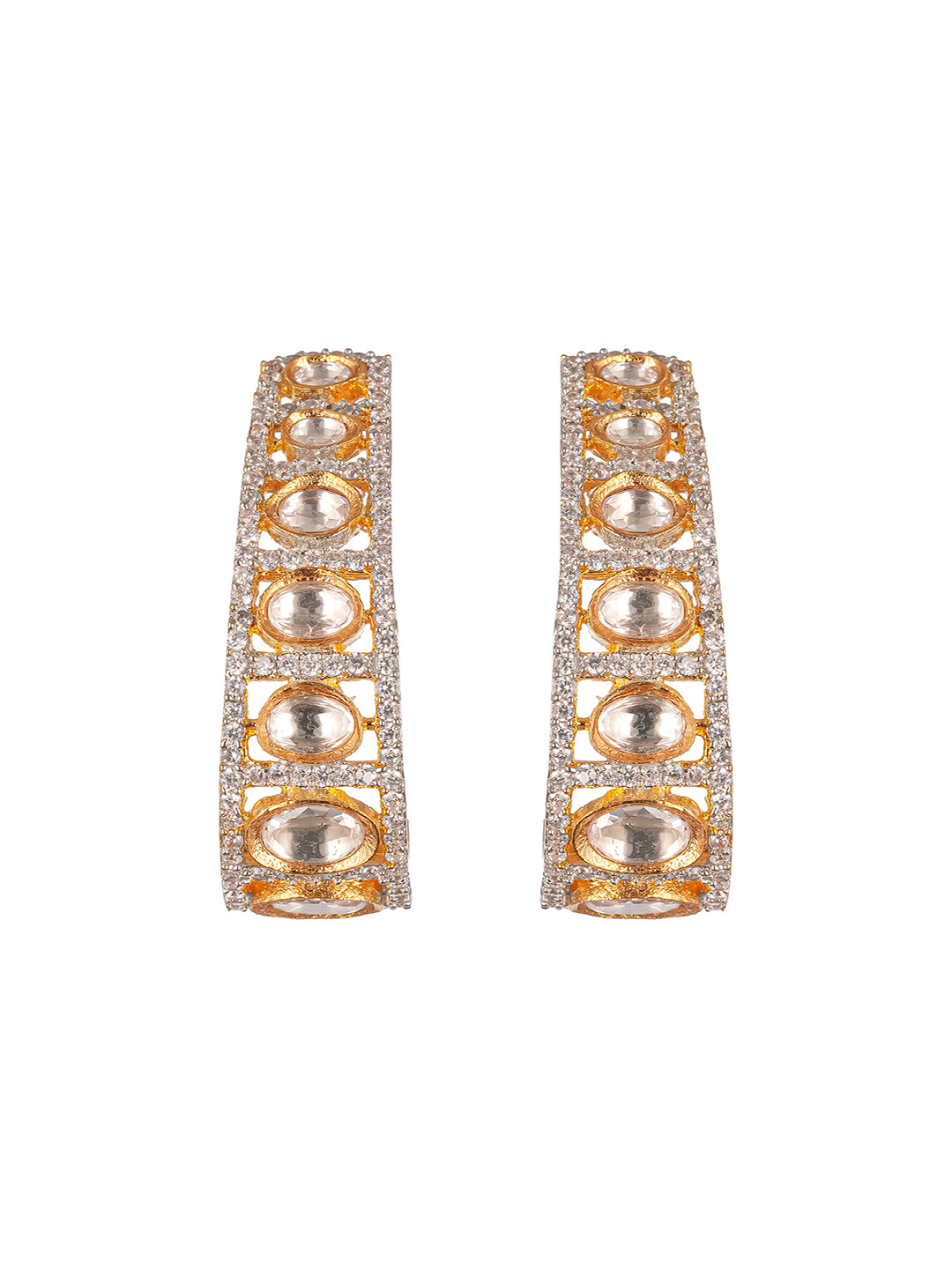 Gold Plated Uncut Kundan Polki Mossanite Minimal  Half Hoop C - Bali Studds Earrings