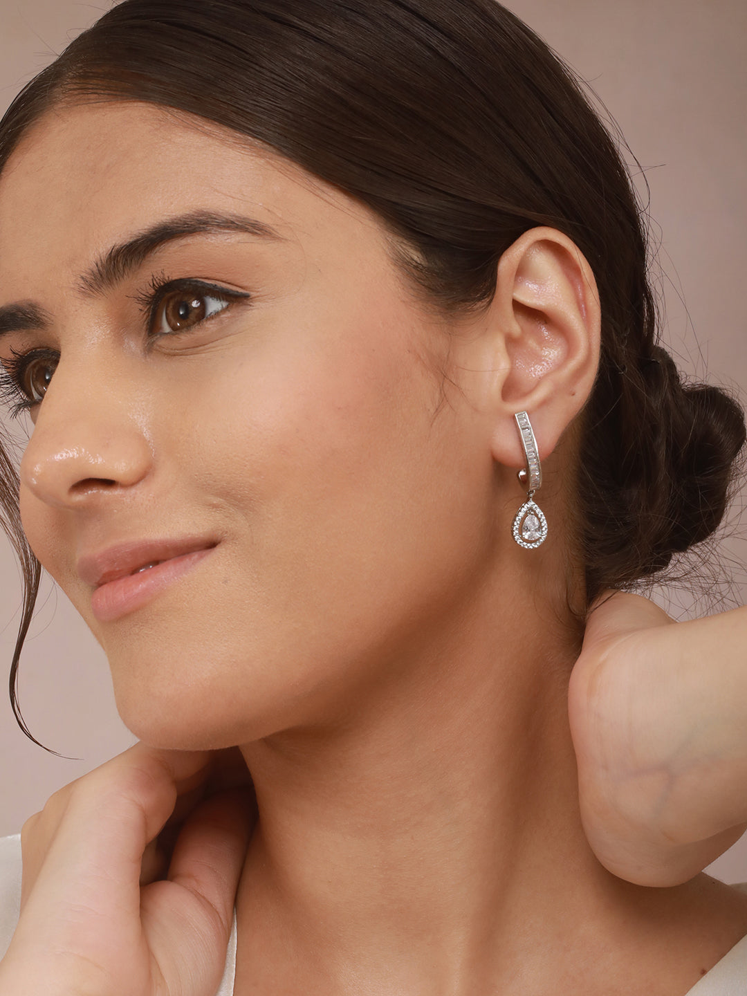 925 Sterling Silver Rhodium Plated Tear Drop Stud Earrings