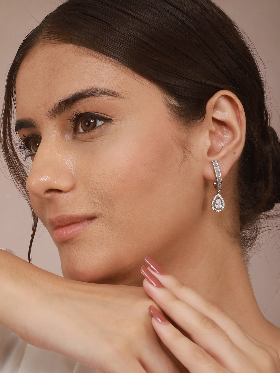 925 Sterling Silver Rhodium Plated Tear Drop Stud Earrings