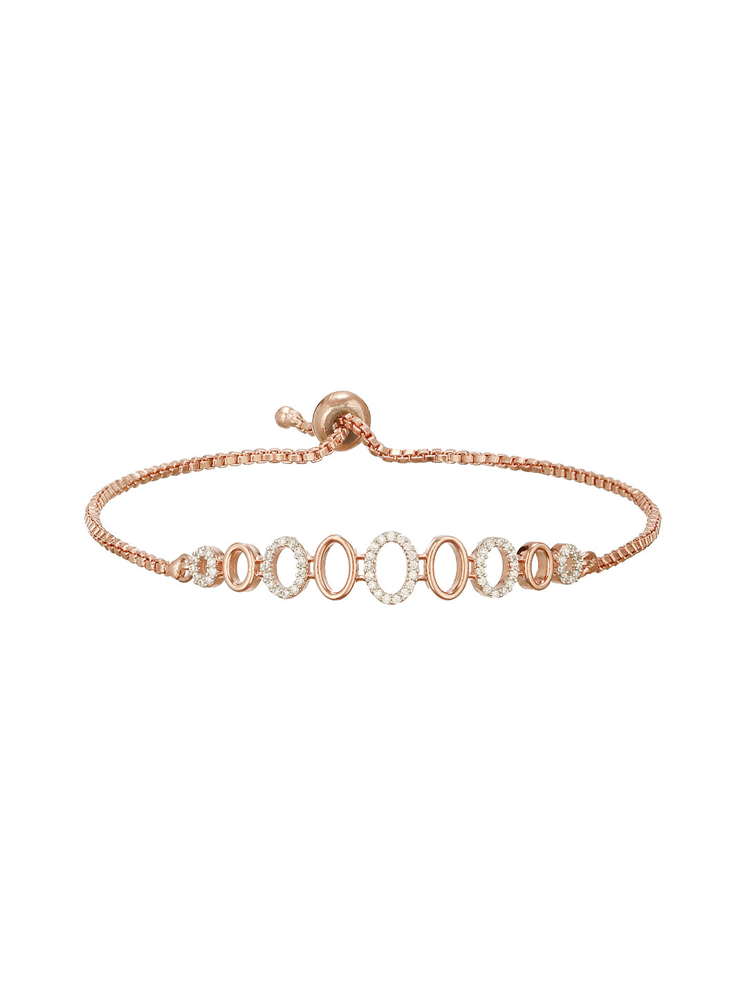 Rose Gold Toned Zircon Embellished Adjustable Pull Chain Slider Bracelet