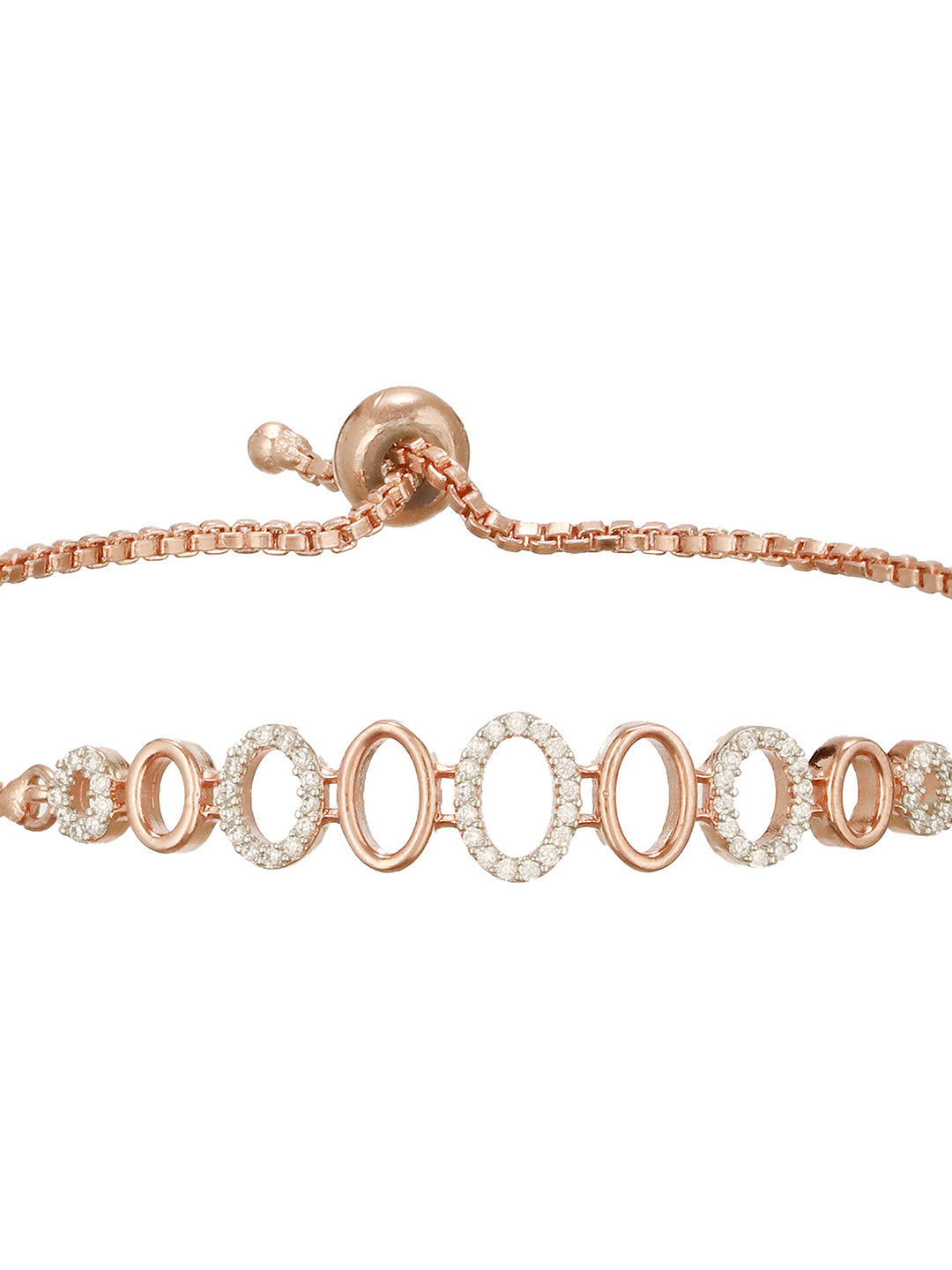 Rose Gold Toned Zircon Embellished Adjustable Pull Chain Slider Bracelet