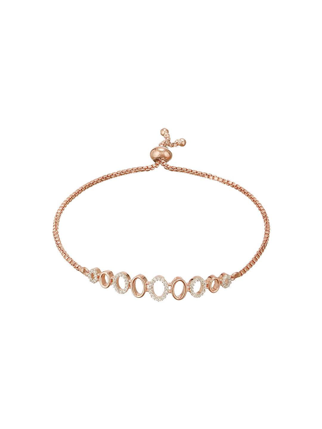 Rose Gold Toned Zircon Embellished Adjustable Pull Chain Slider Bracelet