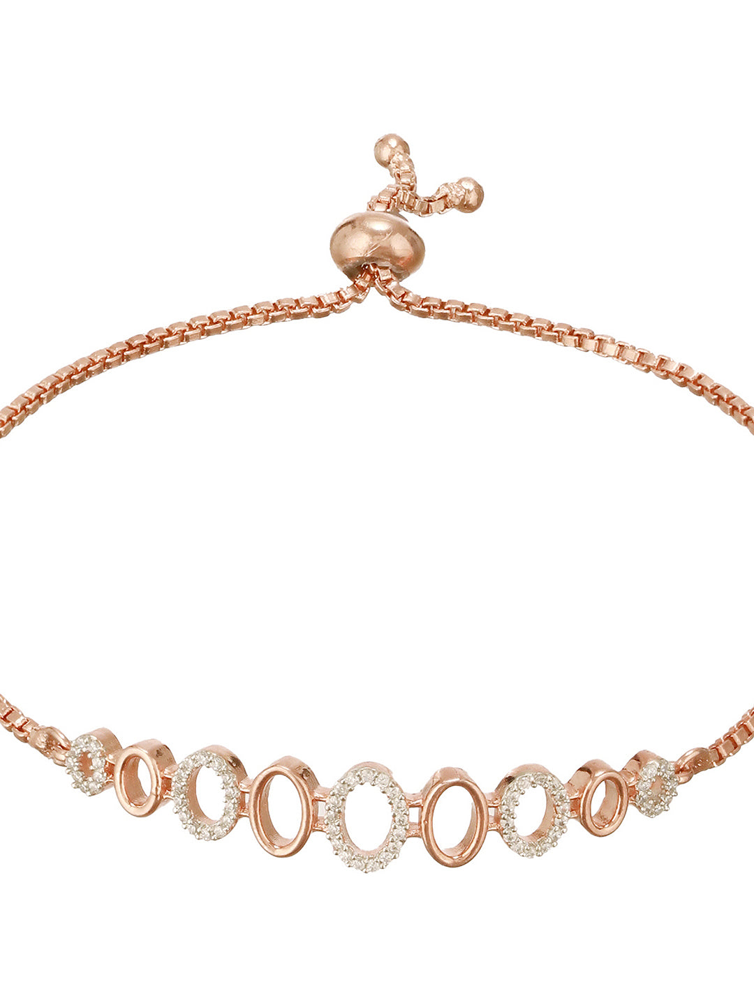 Rose Gold Toned Zircon Embellished Adjustable Pull Chain Slider Bracelet