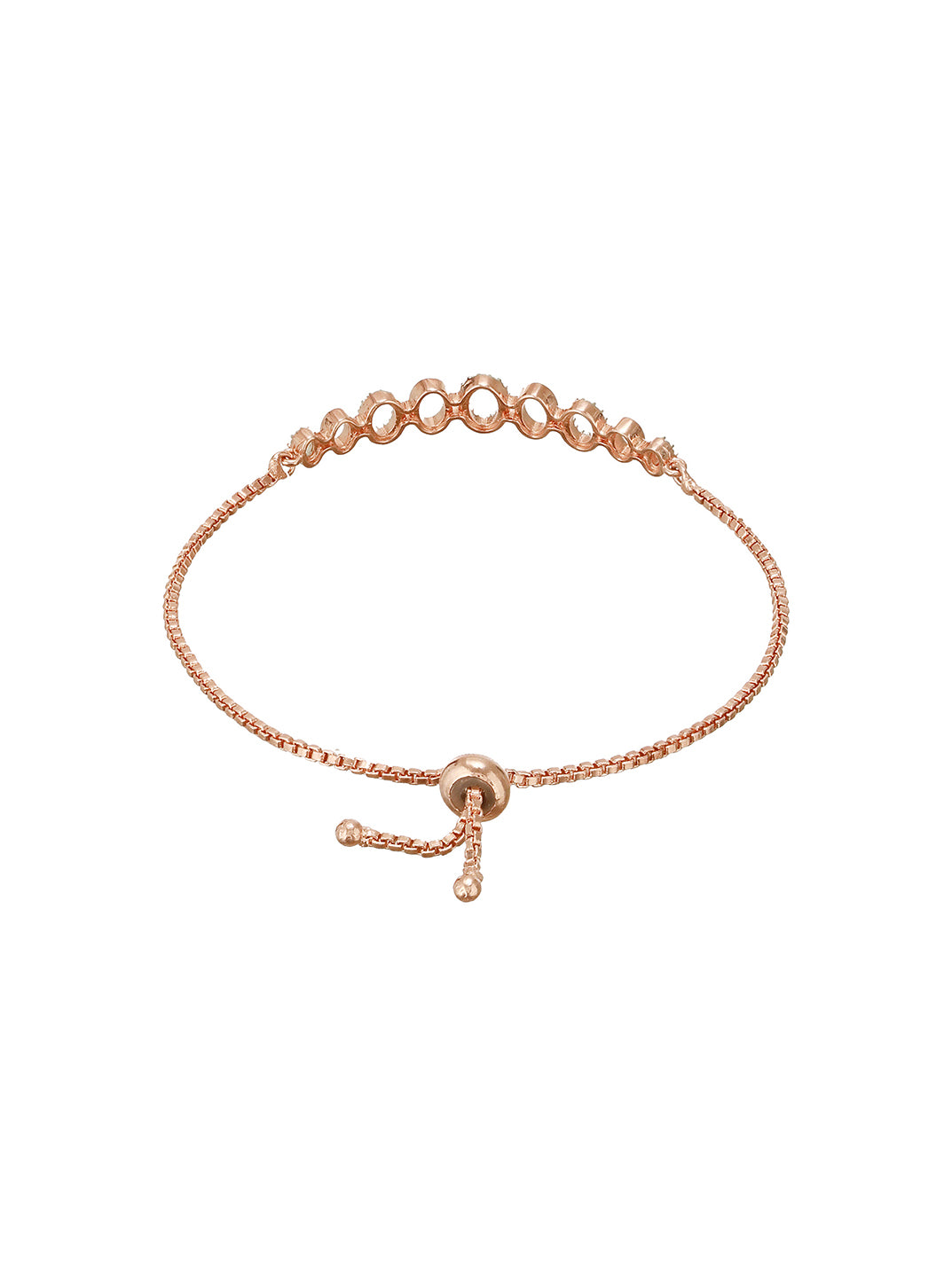 Rose Gold Toned Zircon Embellished Adjustable Pull Chain Slider Bracelet