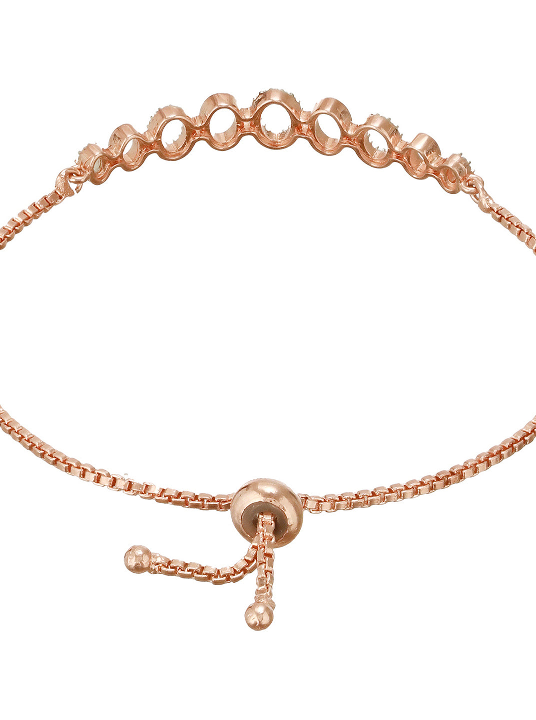 Rose Gold Toned Zircon Embellished Adjustable Pull Chain Slider Bracelet