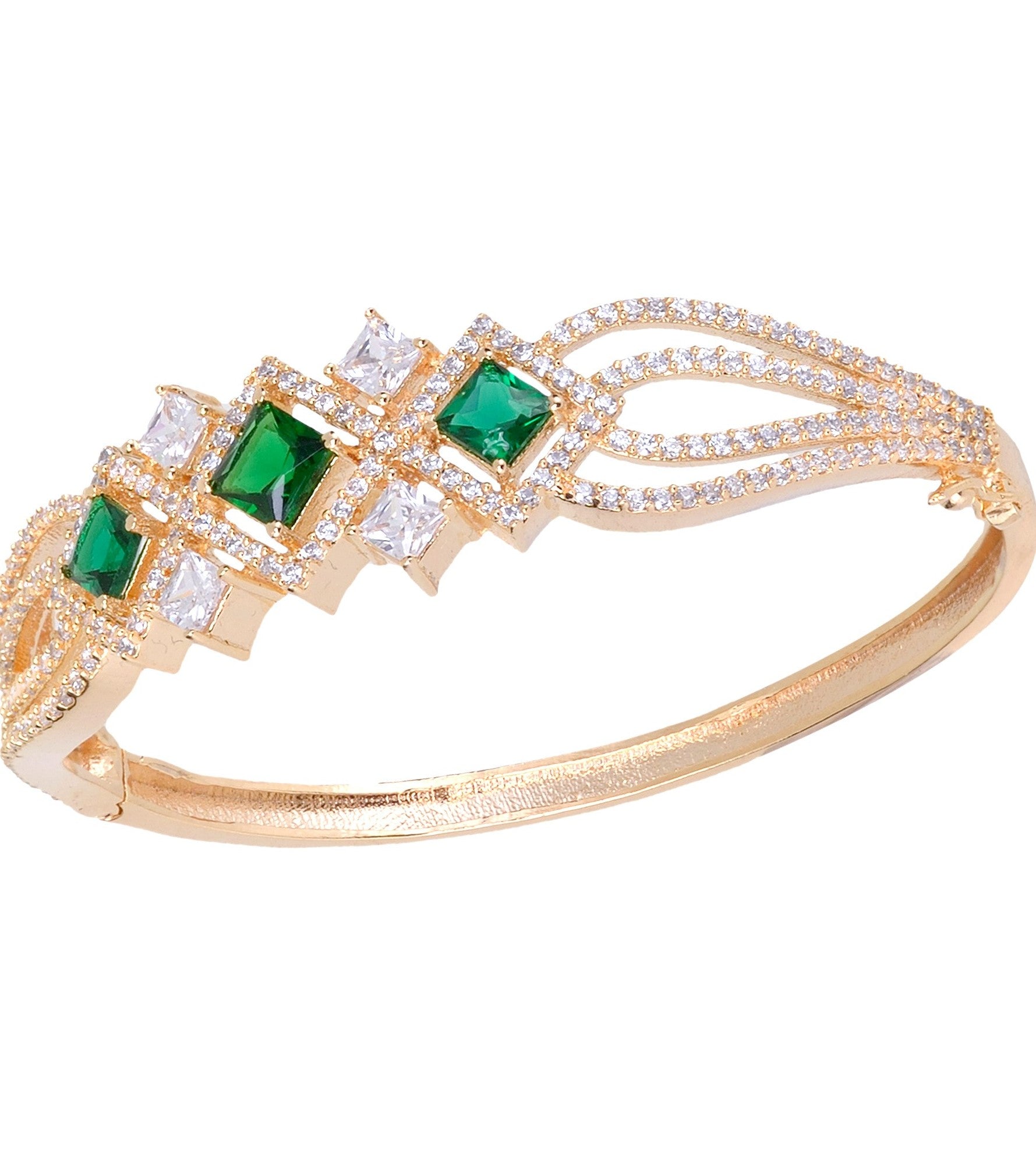 Gold plated Green AD studded handcrafted designer Bracelet for Women & Girls