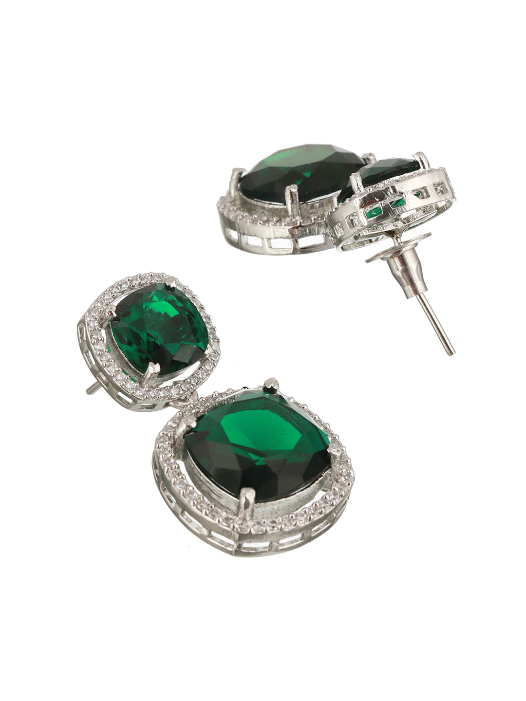 White Rhodium Plated Green CZ Studded Designer Jewellery Set