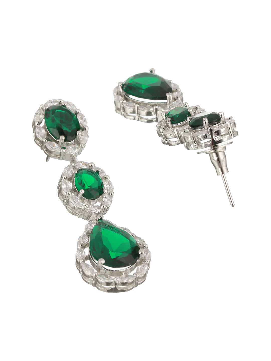 Silver Plated green CZ Studded Luxe Jewellery Set